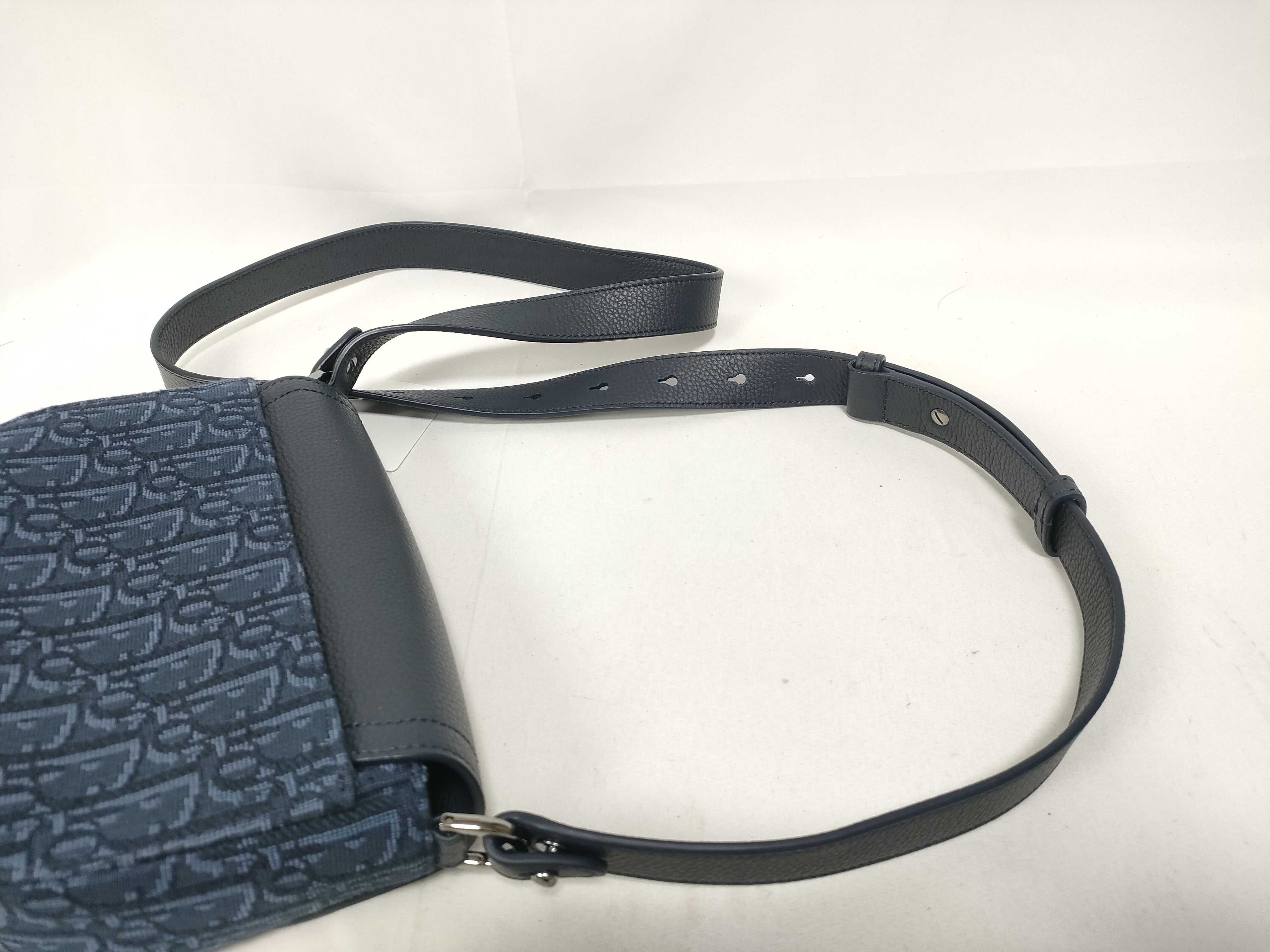 Saddle Mini Messenger Bag, Navy Canvas, Silver Hardware, Shoulder Bag — view 8