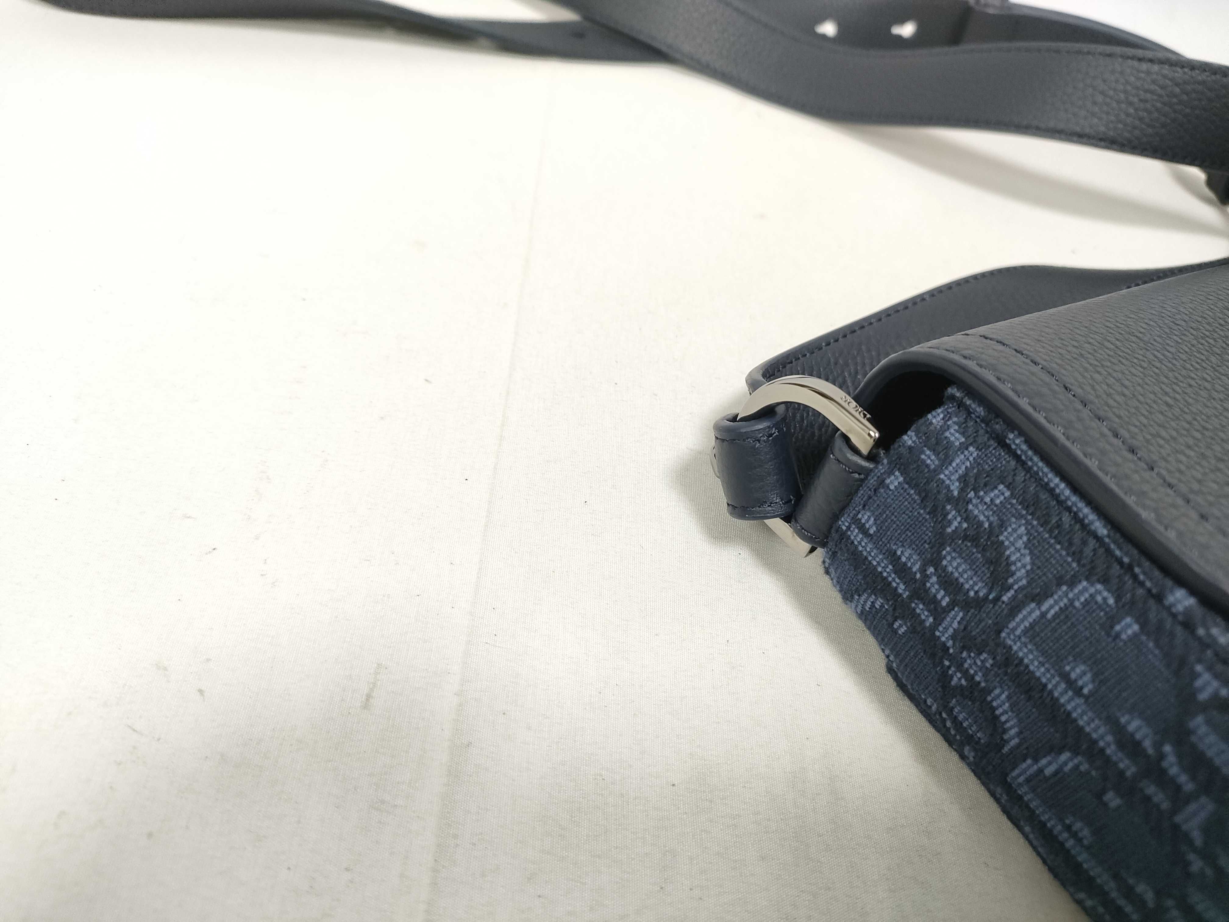 Saddle Mini Messenger Bag, Navy Canvas, Silver Hardware, Shoulder Bag — view 9