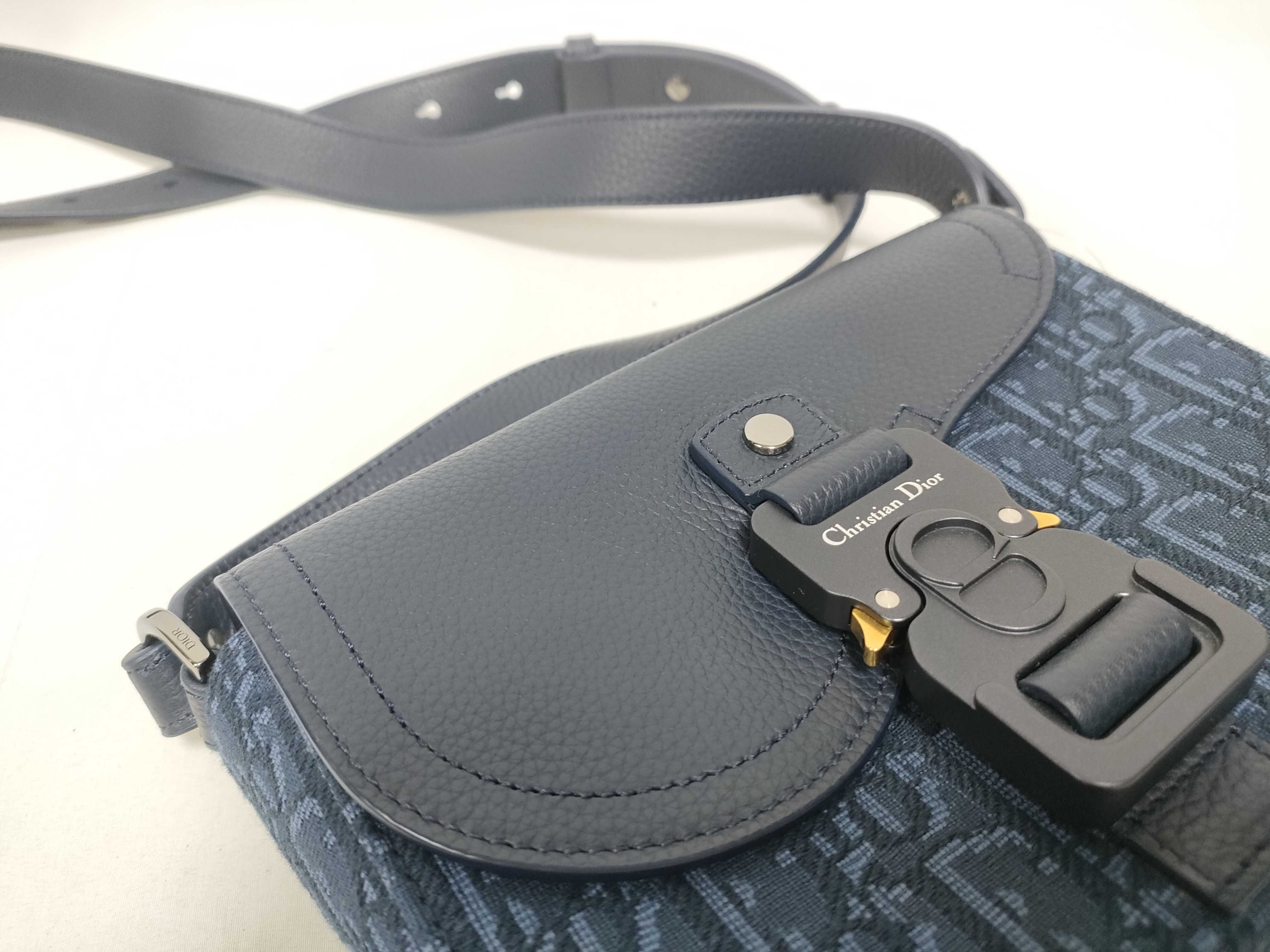 Saddle Mini Messenger Bag, Navy Canvas, Silver Hardware, Shoulder Bag — view 10