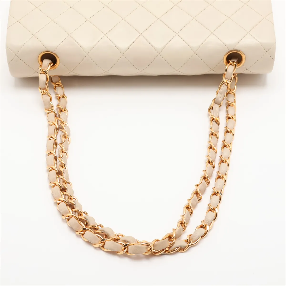 Matelassé 25 Lambskin Double Flap Double Chain Bag, Beige, Gold Hardware, 4429958, Series 4, A01112 — view 5