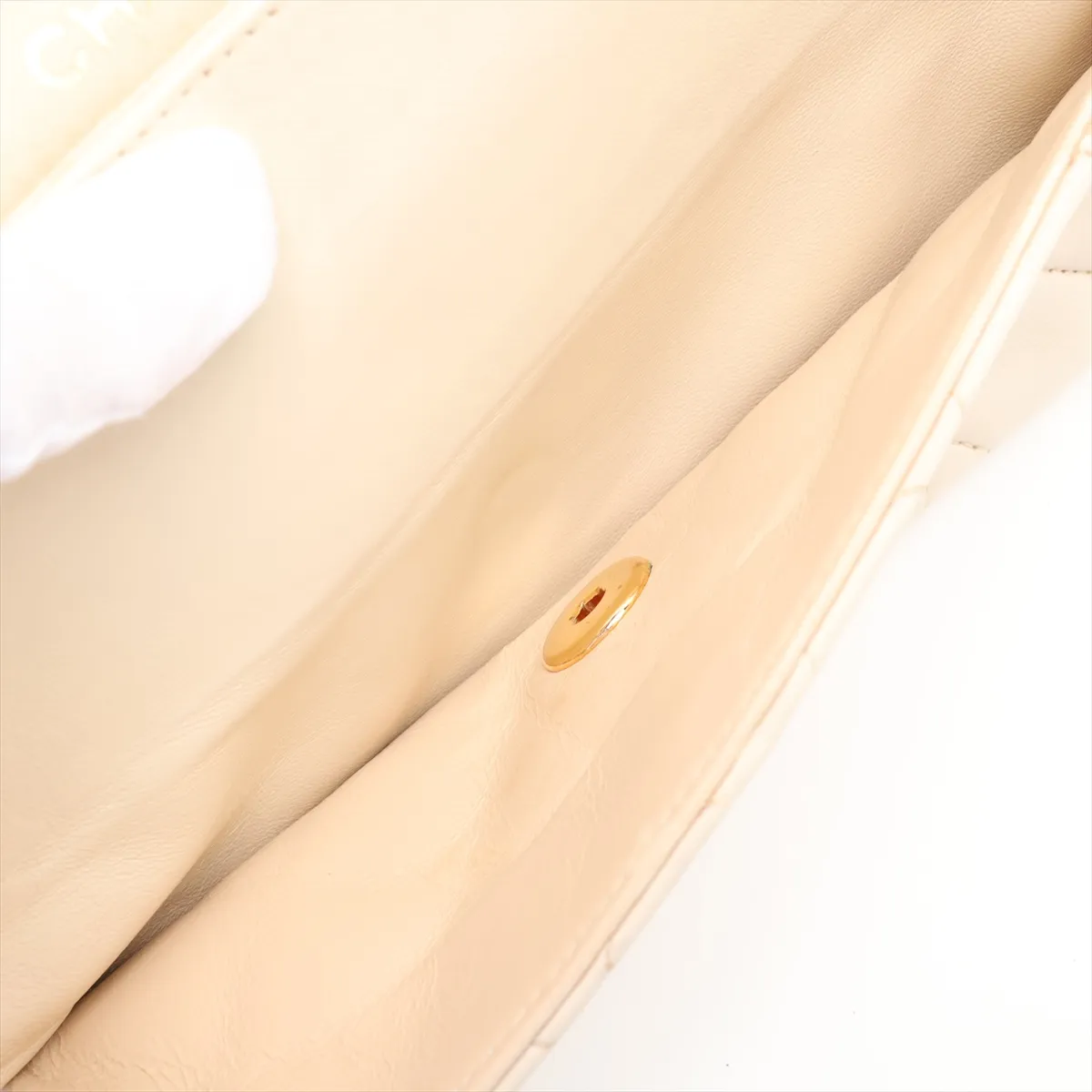 Matelassé 25 Lambskin Double Flap Double Chain Bag, Beige, Gold Hardware, 4429958, Series 4, A01112 — view 8