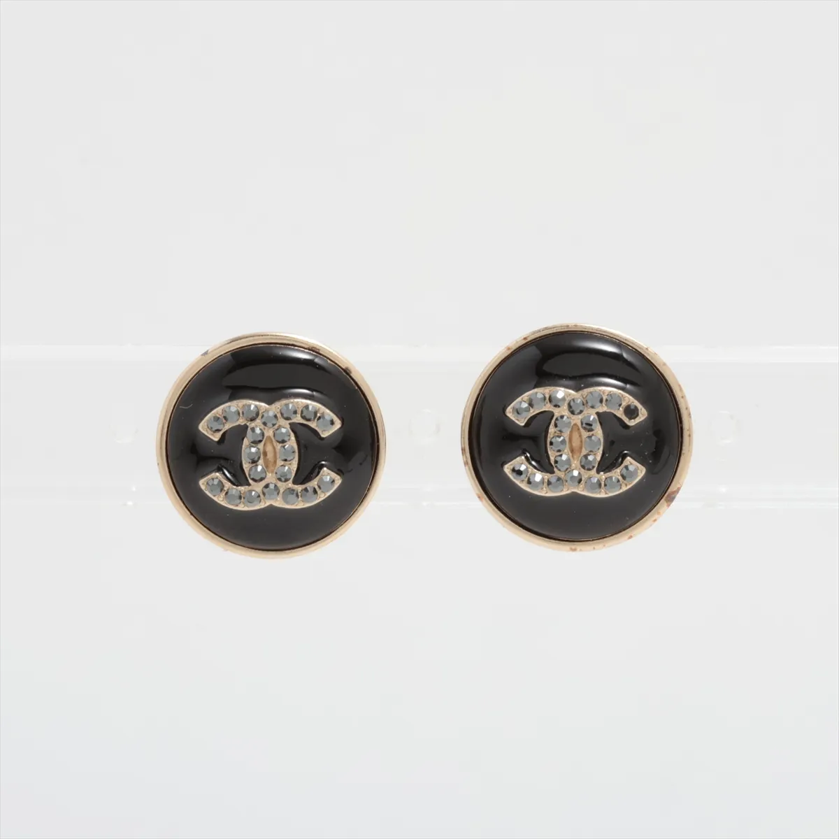 Cocomark 18A Earrings (for both ears) GP x Rhinestone Black x Gold Thread