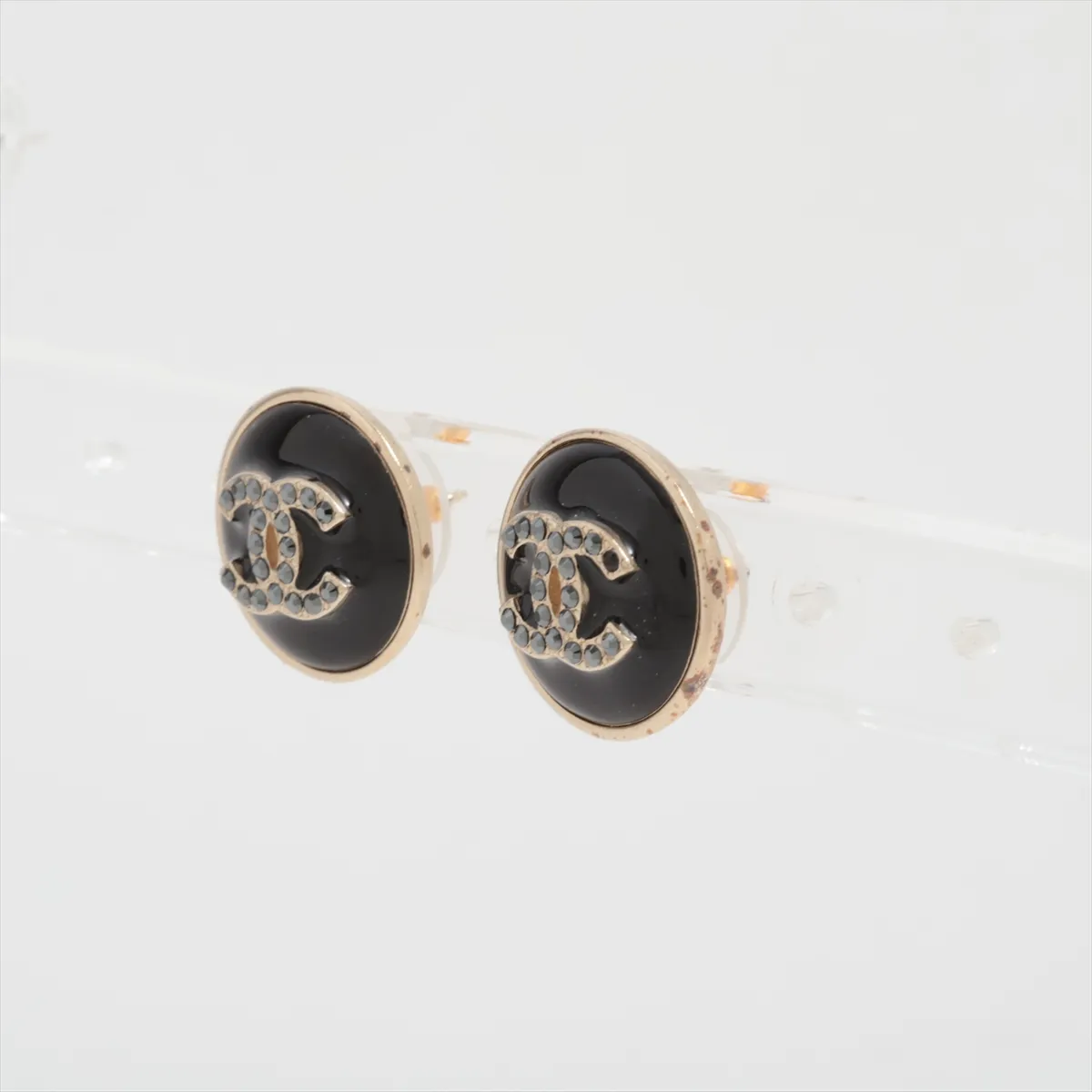 Cocomark 18A Earrings (for both ears) GP x Rhinestone Black x Gold Thread — view 3