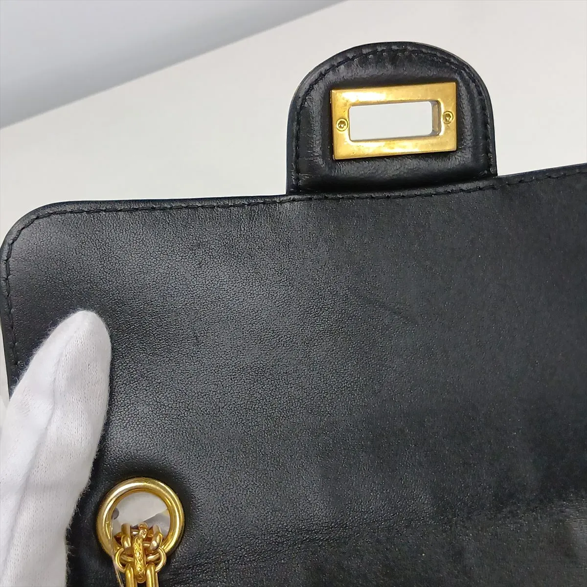 2.55 Crocodile Embossed Single Flap Double Chain Bag, Graffiti Design, Black x Gold, Gold Hardware, Serial Number 28 — view 12