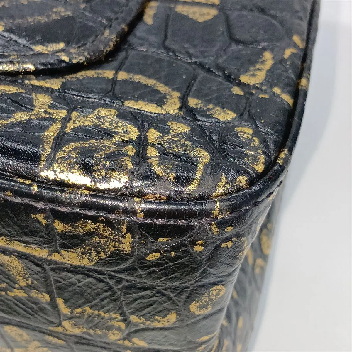 2.55 Crocodile Embossed Single Flap Double Chain Bag, Graffiti Design, Black x Gold, Gold Hardware, Serial Number 28 — view 14