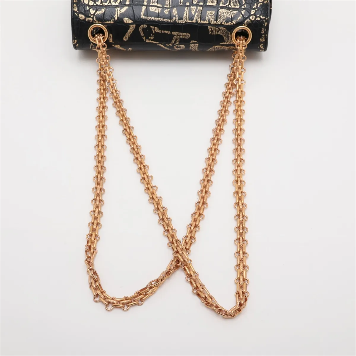 2.55 Crocodile Embossed Single Flap Double Chain Bag, Graffiti Design, Black x Gold, Gold Hardware, Serial Number 28 — view 5