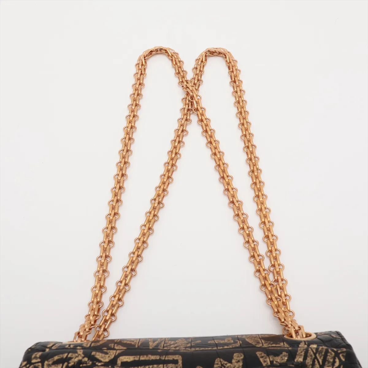 2.55 Crocodile Embossed Single Flap Double Chain Bag, Graffiti Design, Black x Gold, Gold Hardware, Serial Number 28 — view 6