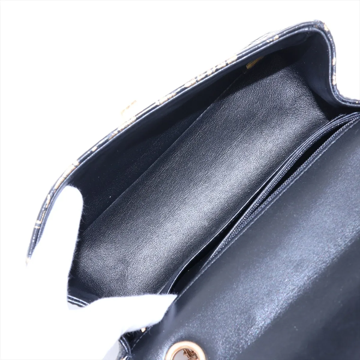 2.55 Crocodile Embossed Single Flap Double Chain Bag, Graffiti Design, Black x Gold, Gold Hardware, Serial Number 28 — view 7
