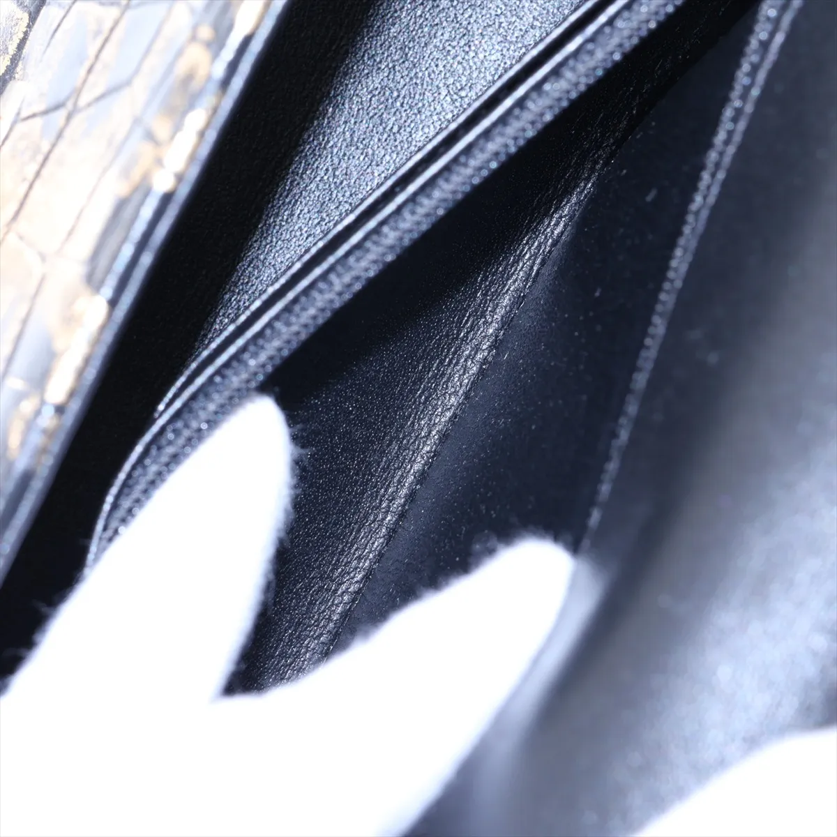 2.55 Crocodile Embossed Single Flap Double Chain Bag, Graffiti Design, Black x Gold, Gold Hardware, Serial Number 28 — view 8