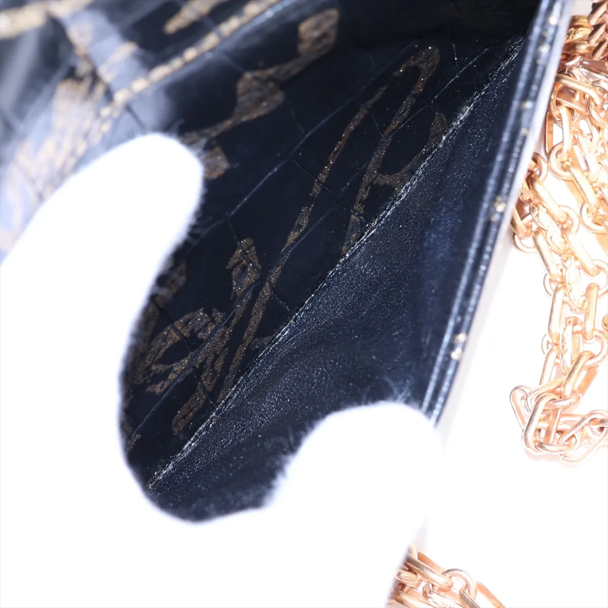2.55 Crocodile Embossed Single Flap Double Chain Bag, Graffiti Design, Black x Gold, Gold Hardware, Serial Number 28 — view 10