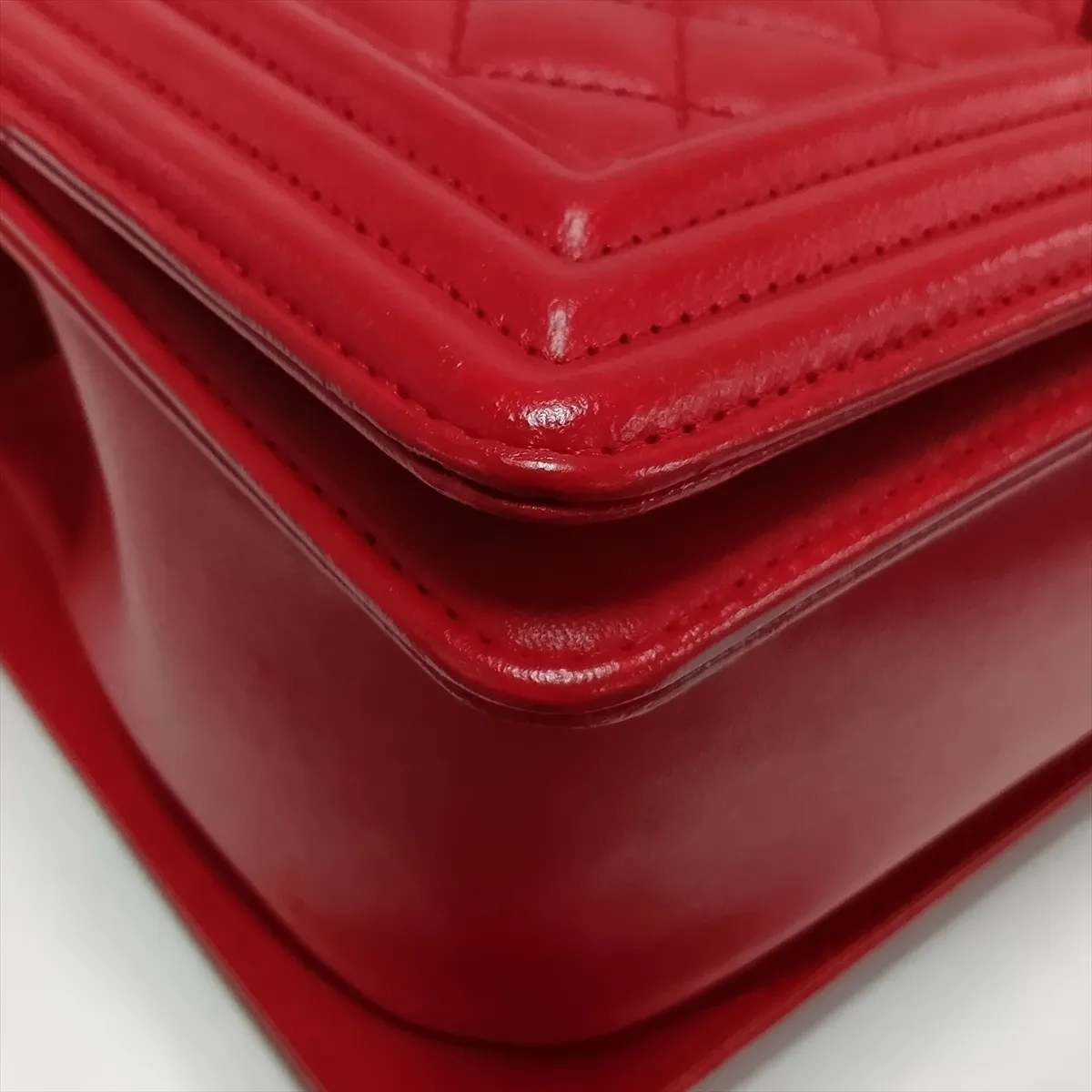 Boy Chanel 25 Lambskin Chain Shoulder Bag, Red with Gold Hardware, 21281528, Serial Number 21, A67086 — view 12
