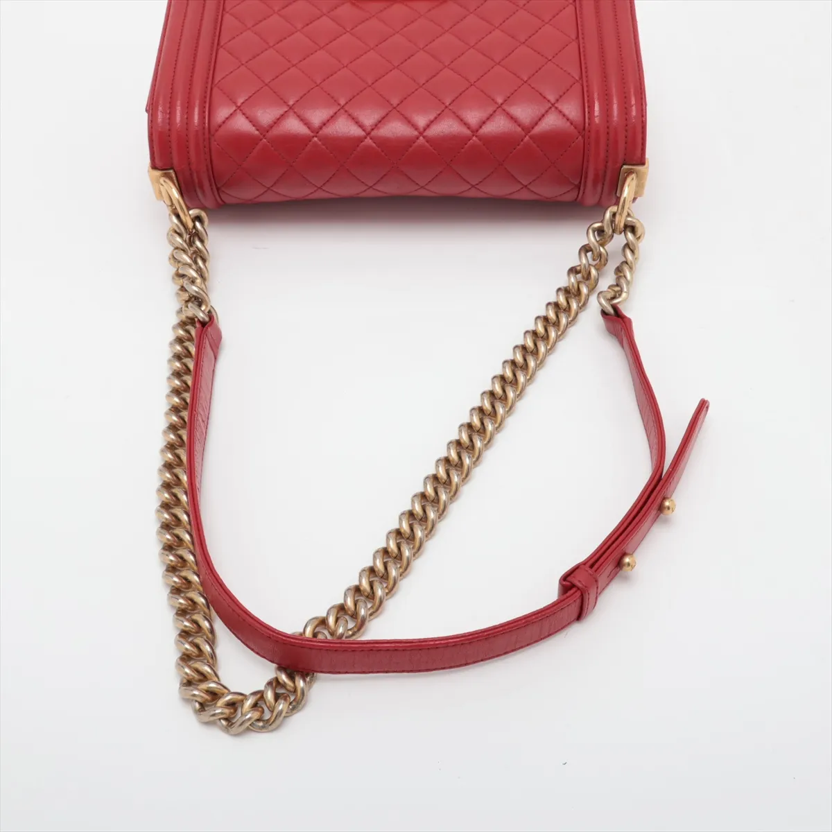 Boy Chanel 25 Lambskin Chain Shoulder Bag, Red with Gold Hardware, 21281528, Serial Number 21, A67086 — view 5