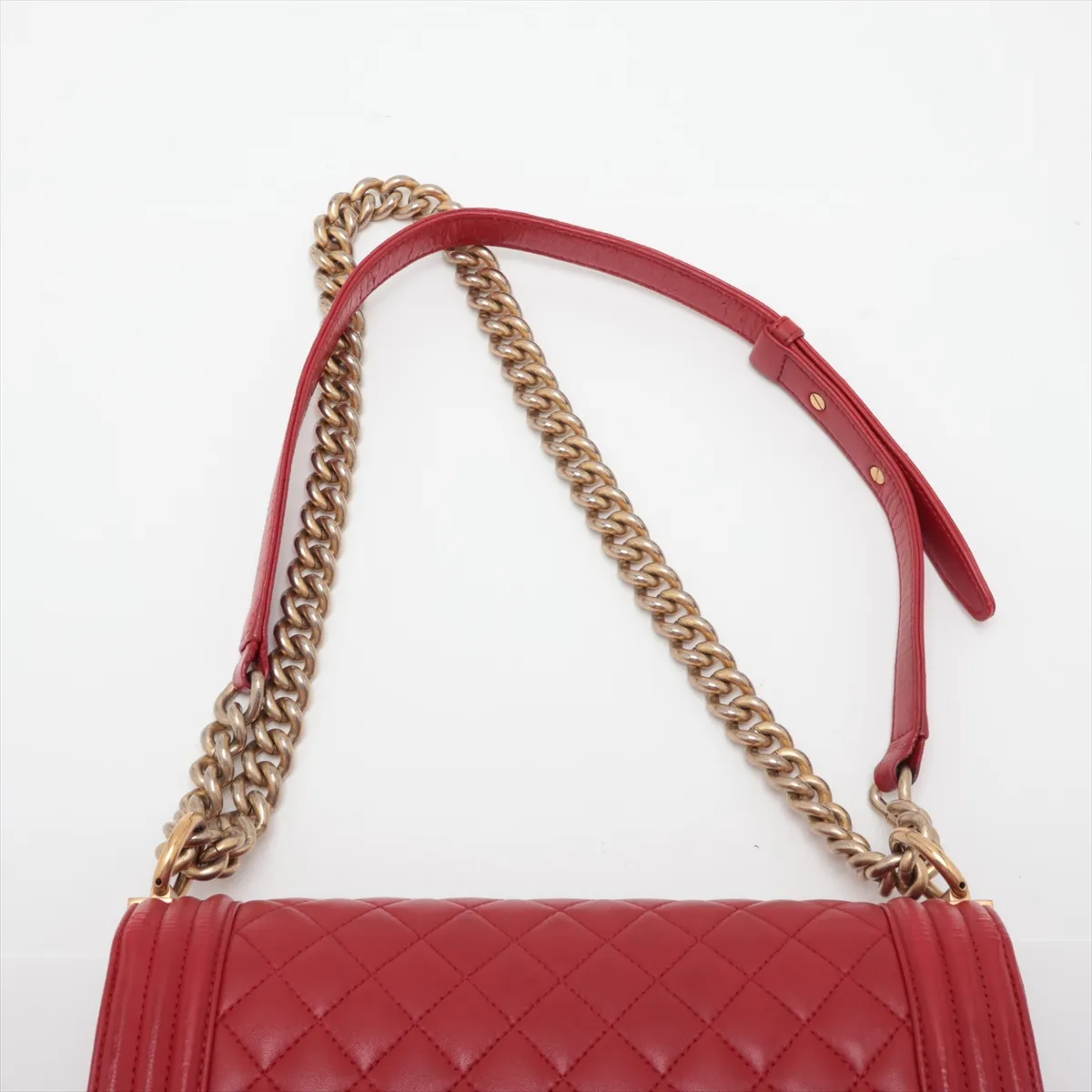 Boy Chanel 25 Lambskin Chain Shoulder Bag, Red with Gold Hardware, 21281528, Serial Number 21, A67086 — view 6