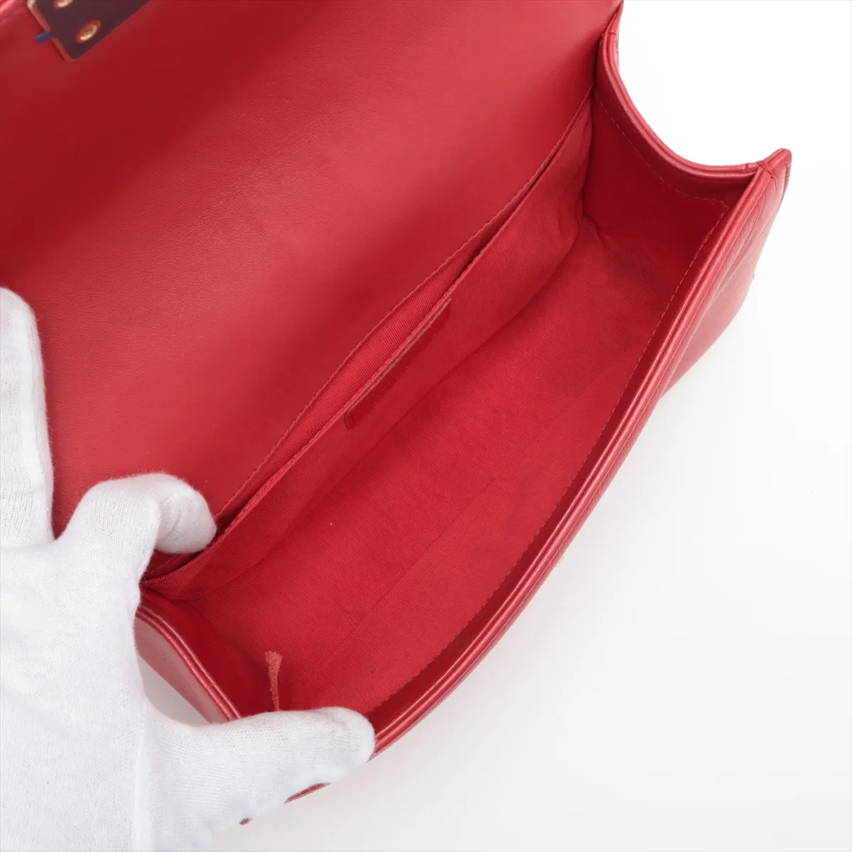 Boy Chanel 25 Lambskin Chain Shoulder Bag, Red with Gold Hardware, 21281528, Serial Number 21, A67086 — view 7
