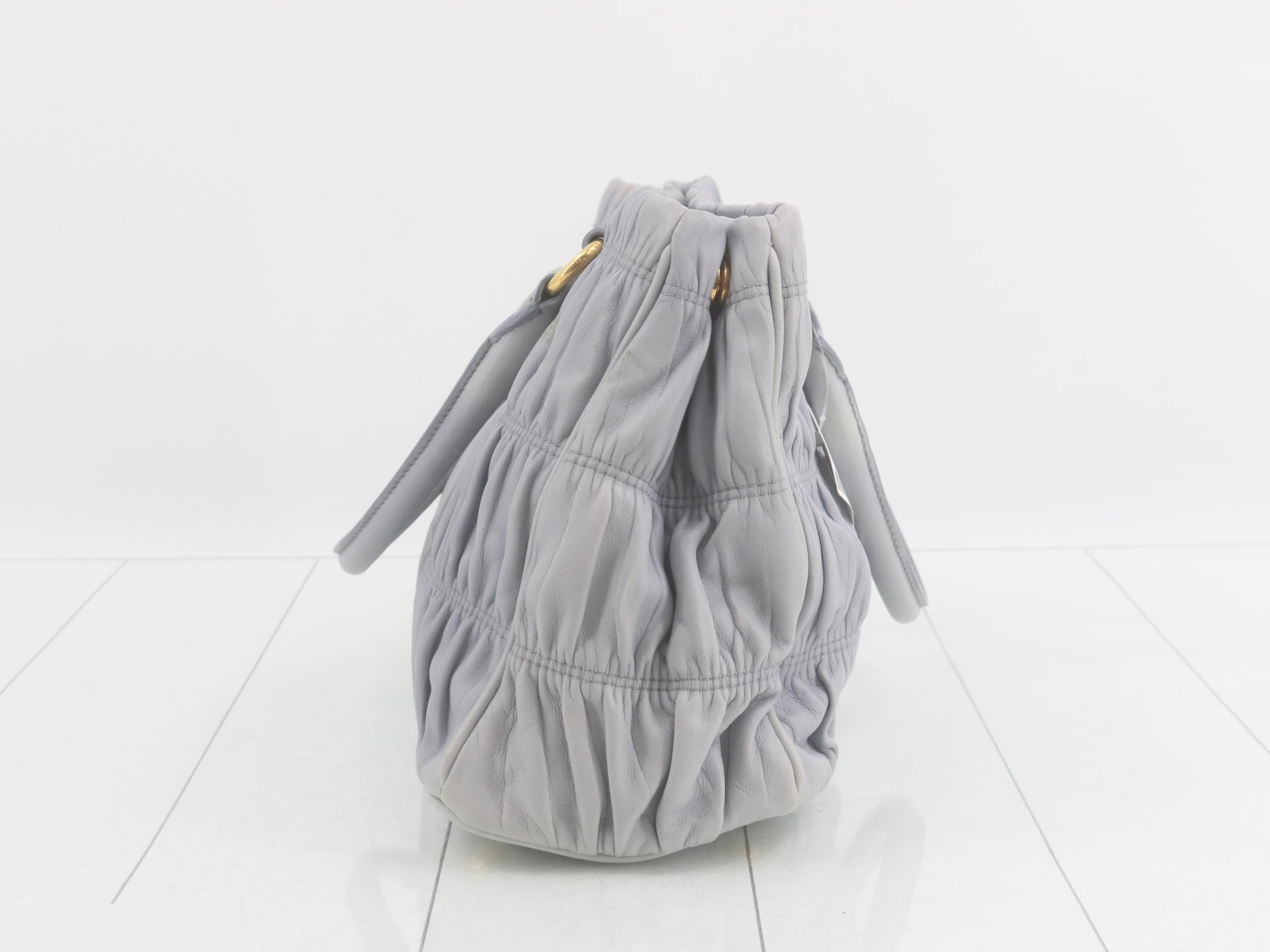 Leather gathered logo handbag — view 4