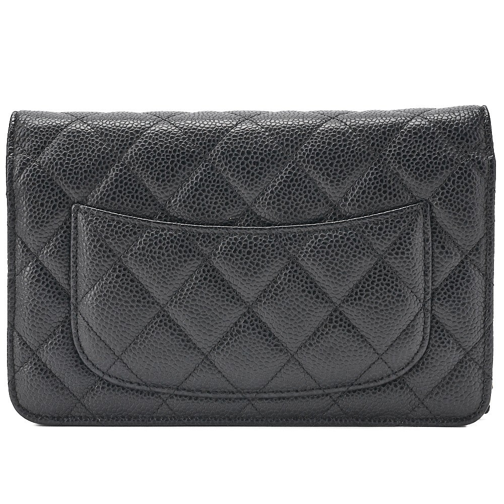 Caviar leather matelassé chain wallet, black, gold hardware, serial number 19 series. — view 2