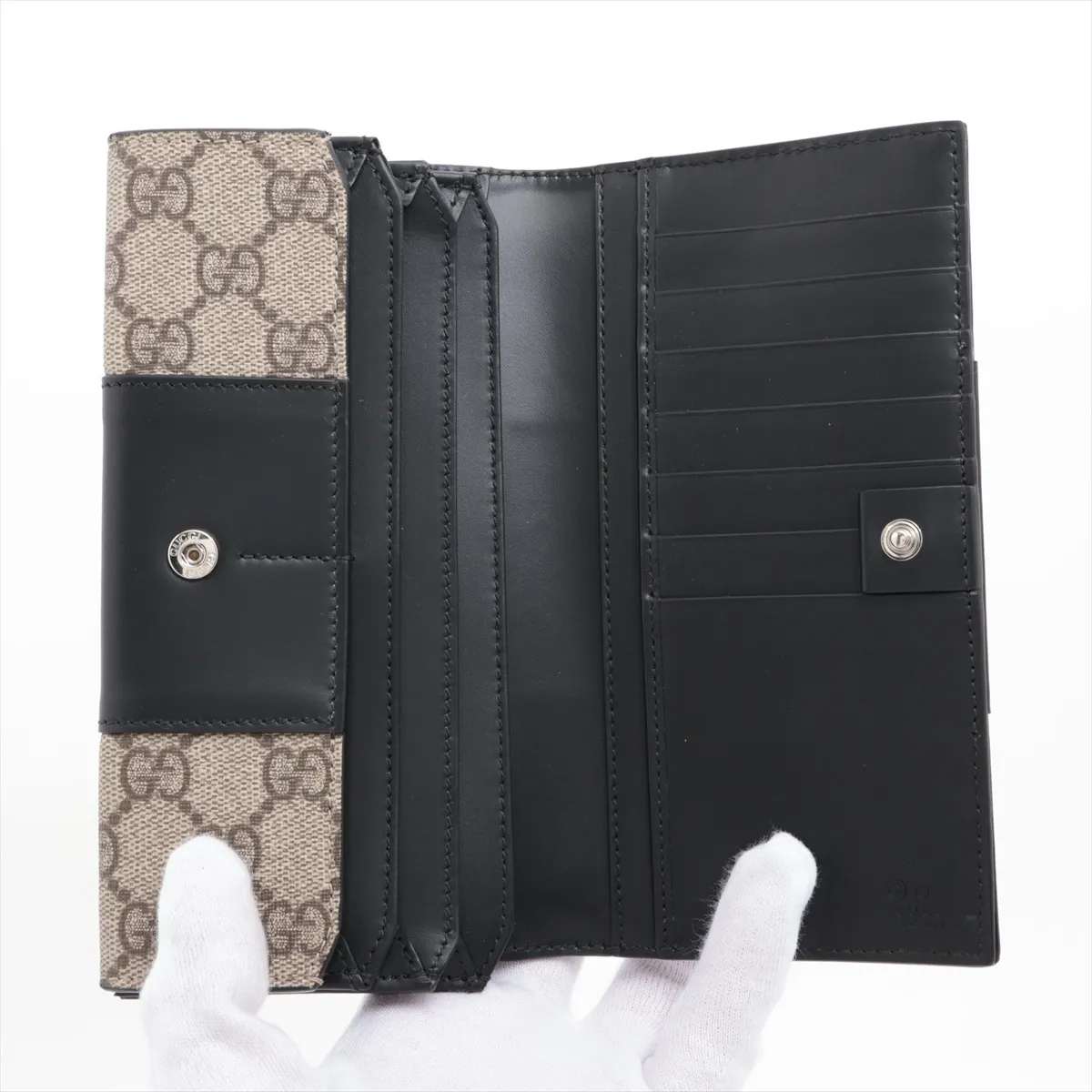 GG Supreme PVC x Leather Long Wallet, Brown x Black, 779878, with Ⓖ stamp. — view 3