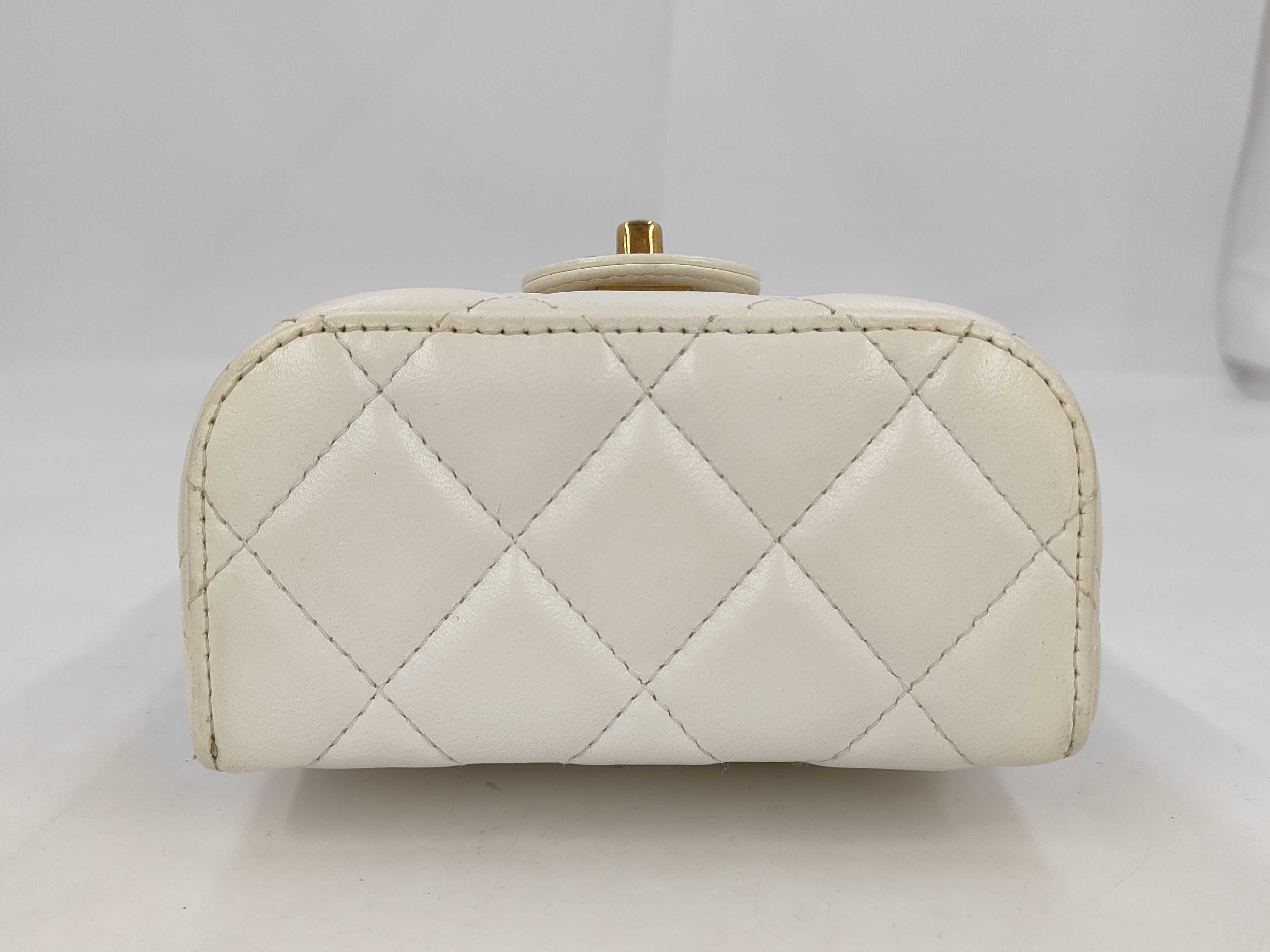 Matelassé Lambskin Mini Vanity 2-Way White Shoulder Bag with Random Plate Design — view 4