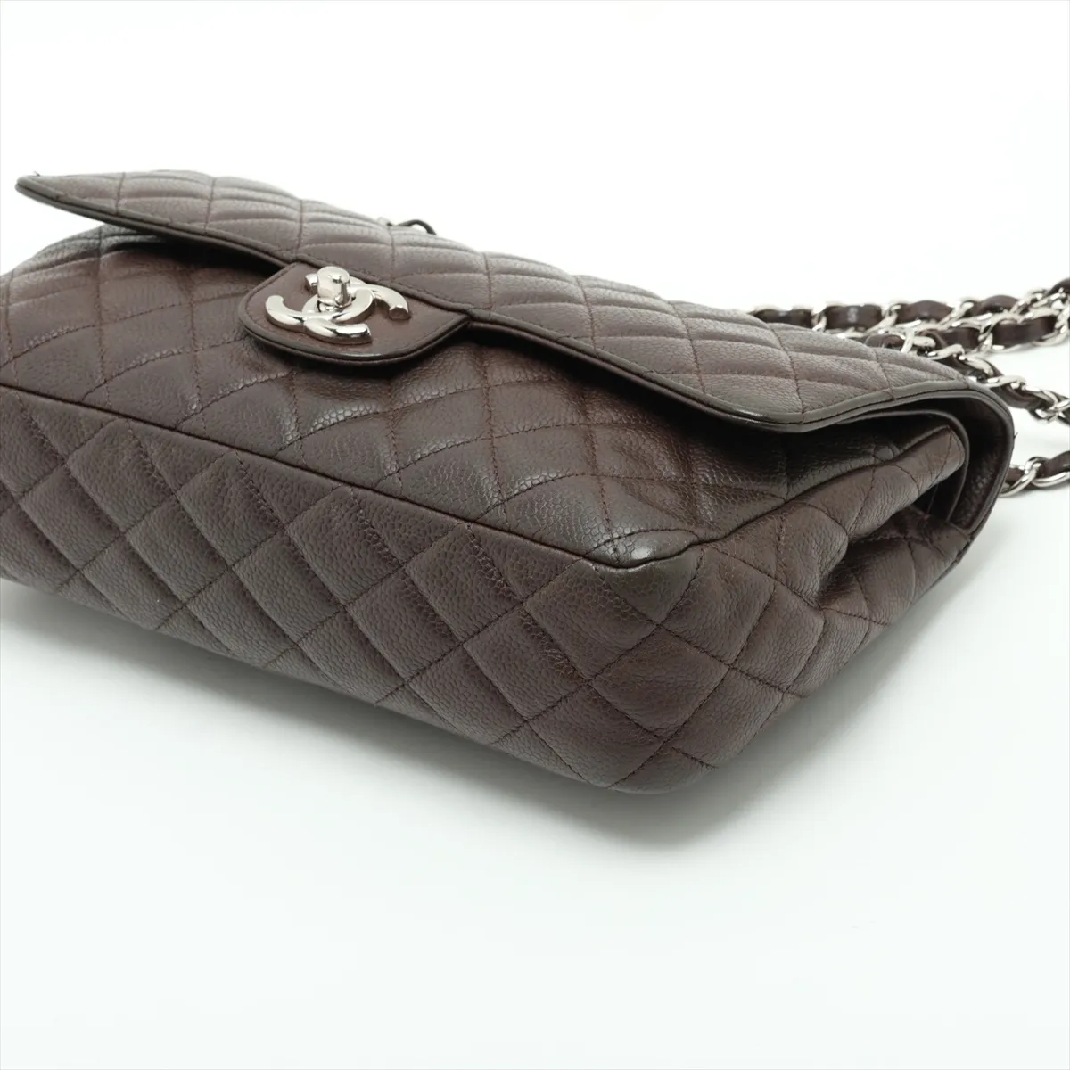 Matelassé 25 Caviar Skin Double Flap Double Chain Bag, Brown, Silver Hardware, 12314722, Serial Number , A01112 — view 3