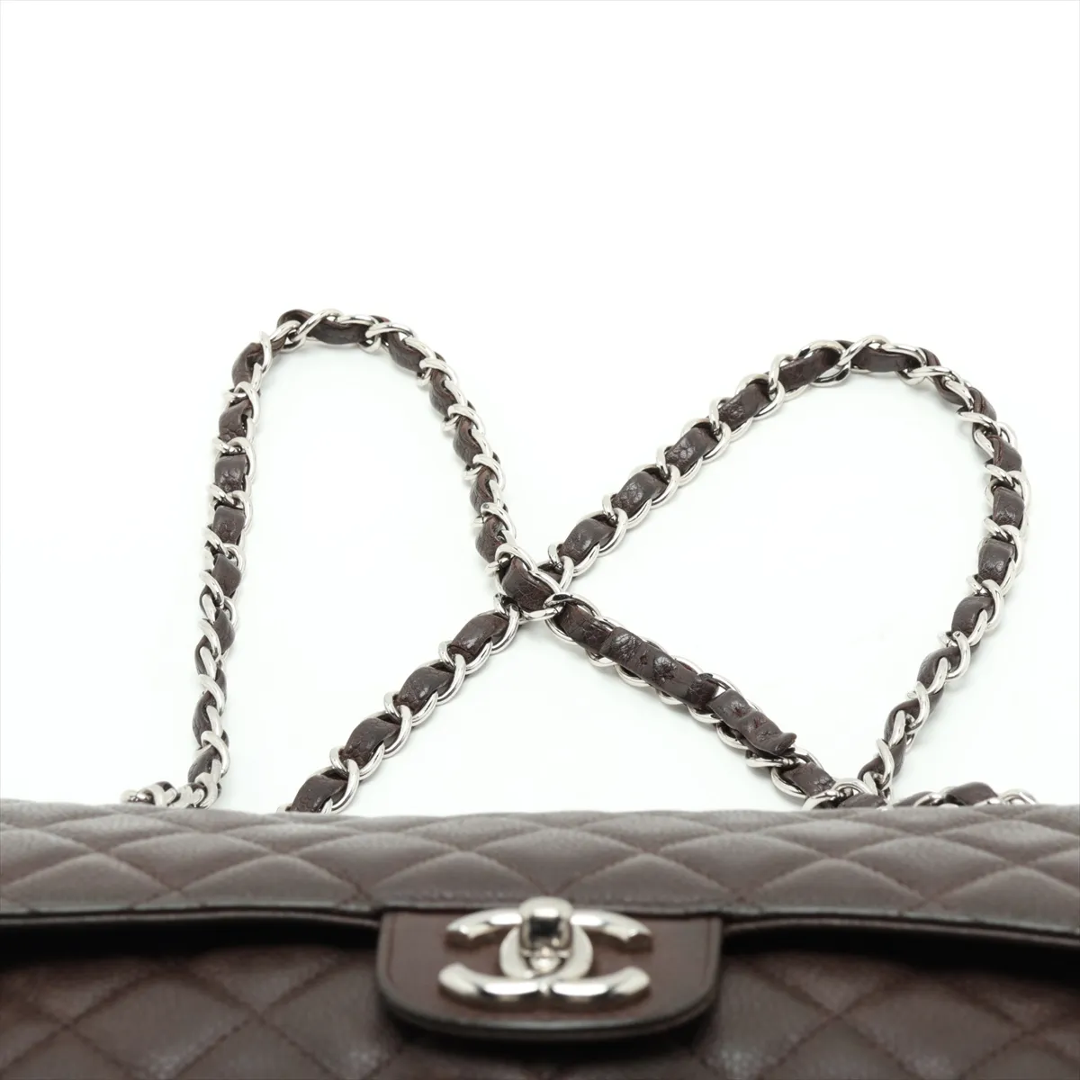 Matelassé 25 Caviar Skin Double Flap Double Chain Bag, Brown, Silver Hardware, 12314722, Serial Number , A01112 — view 6