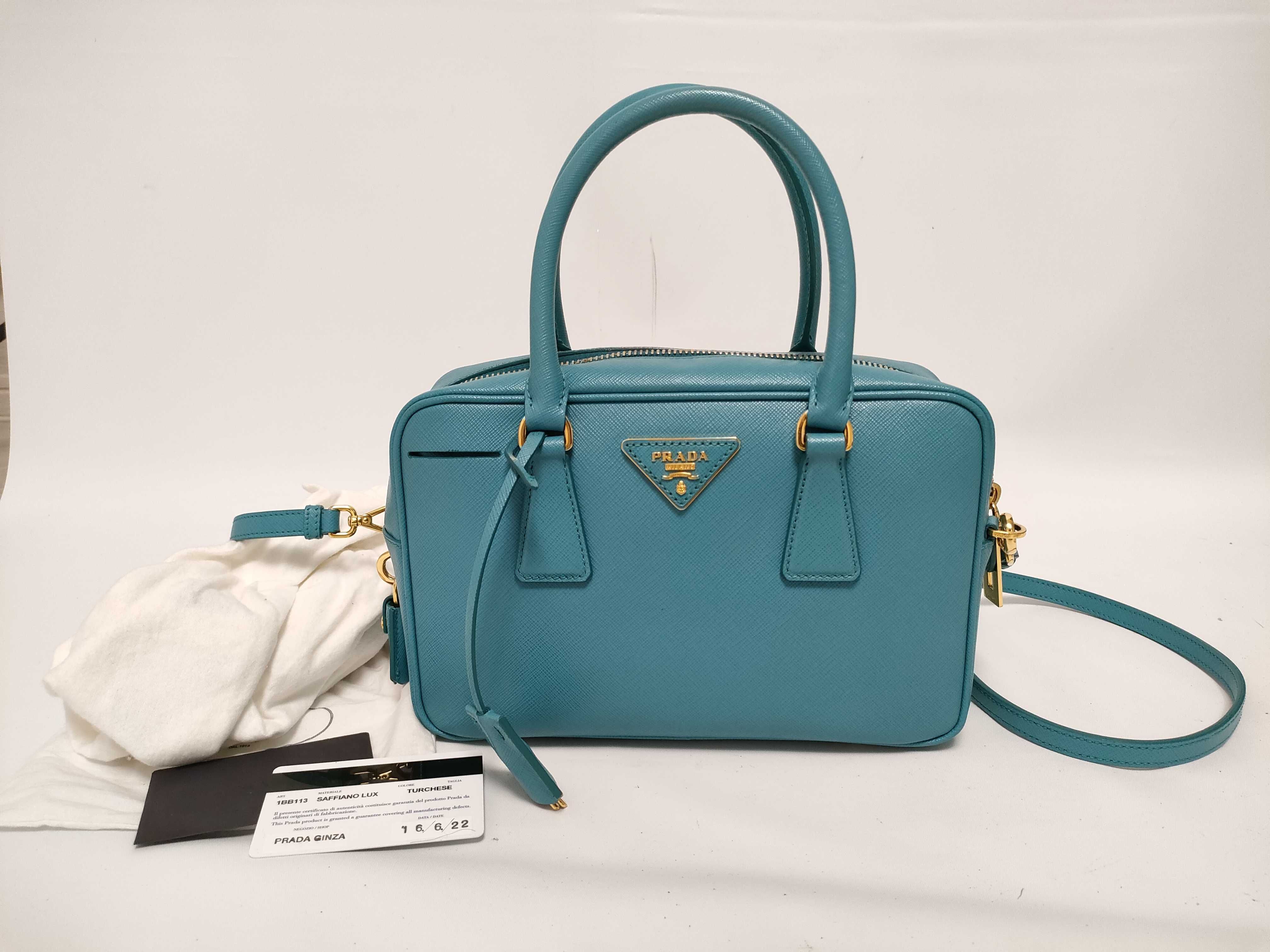Saffiano Lux 2-Way Handbag Blue 1BB113 Handbag