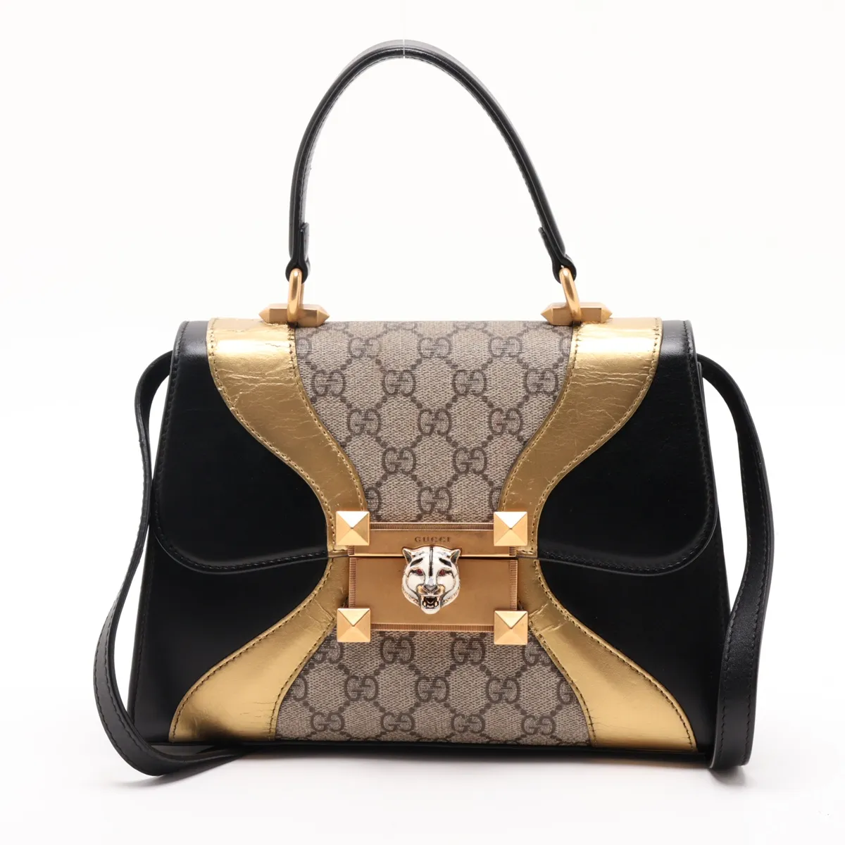 GG Supreme Osiride 497996 PVC x Leather 2-Way Handbag Beige x Black