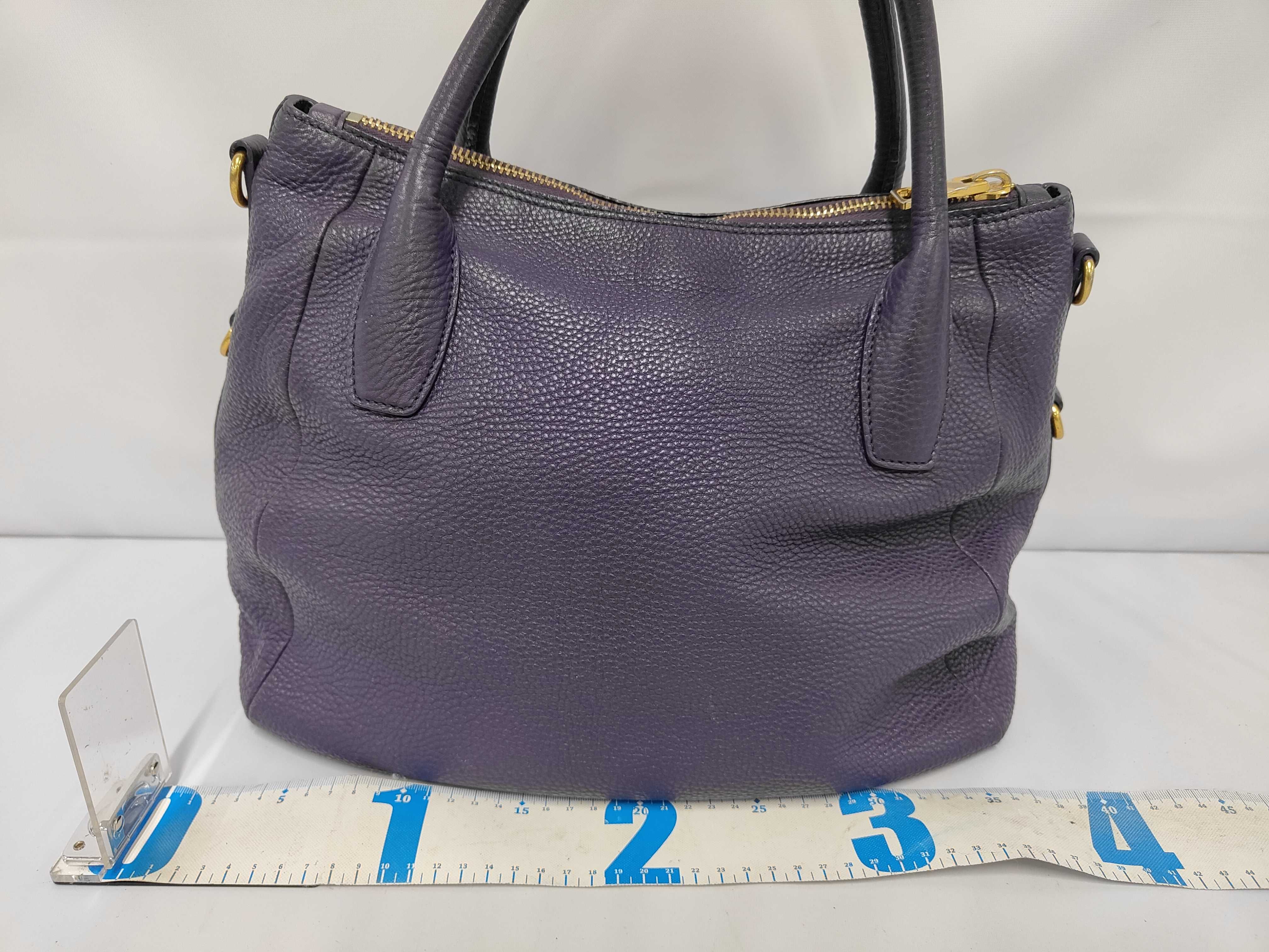 Zip Vertical Top Handle Bag, Purple Vitello Daino Leather, Gold Hardware — view 2