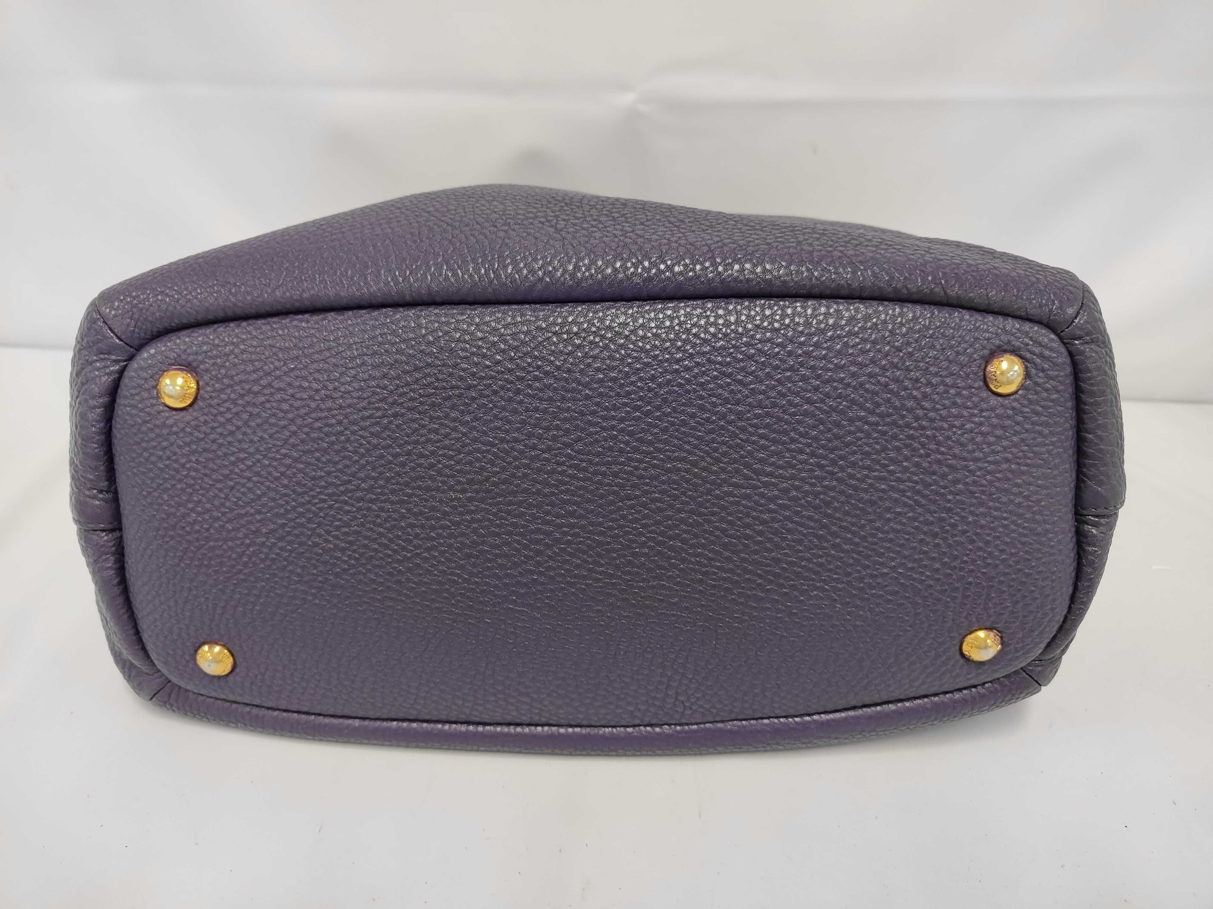 Zip Vertical Top Handle Bag, Purple Vitello Daino Leather, Gold Hardware — view 3