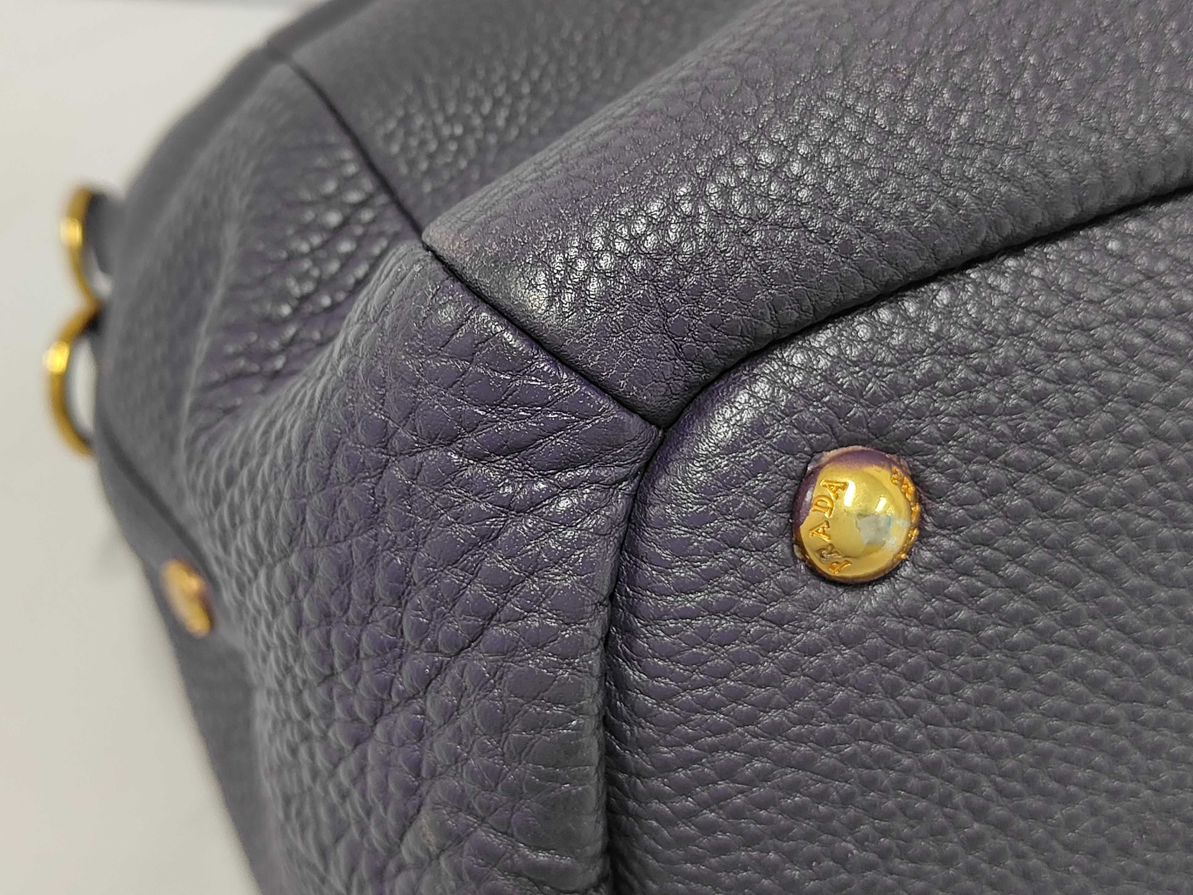 Zip Vertical Top Handle Bag, Purple Vitello Daino Leather, Gold Hardware — view 4
