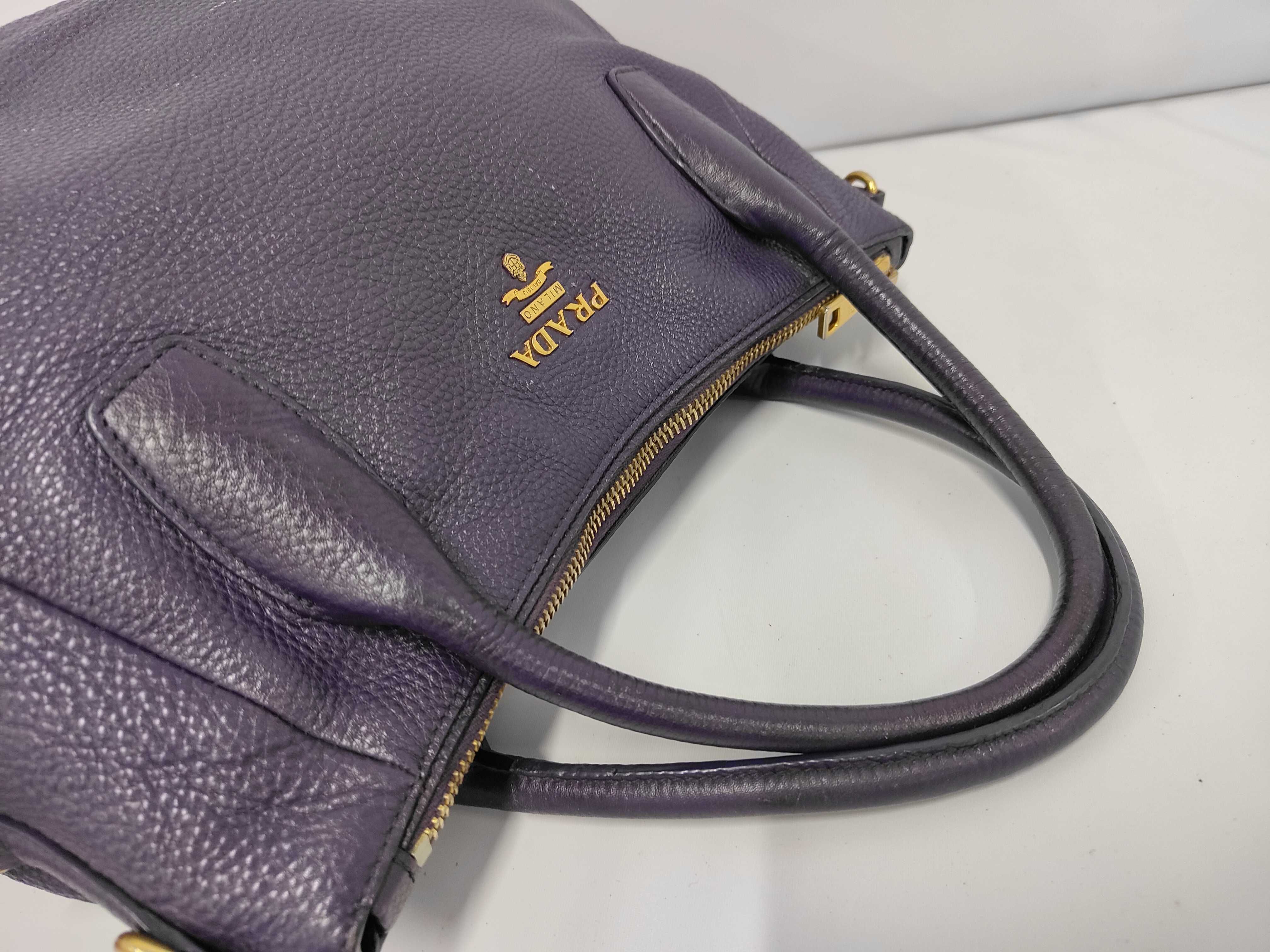 Zip Vertical Top Handle Bag, Purple Vitello Daino Leather, Gold Hardware — view 5