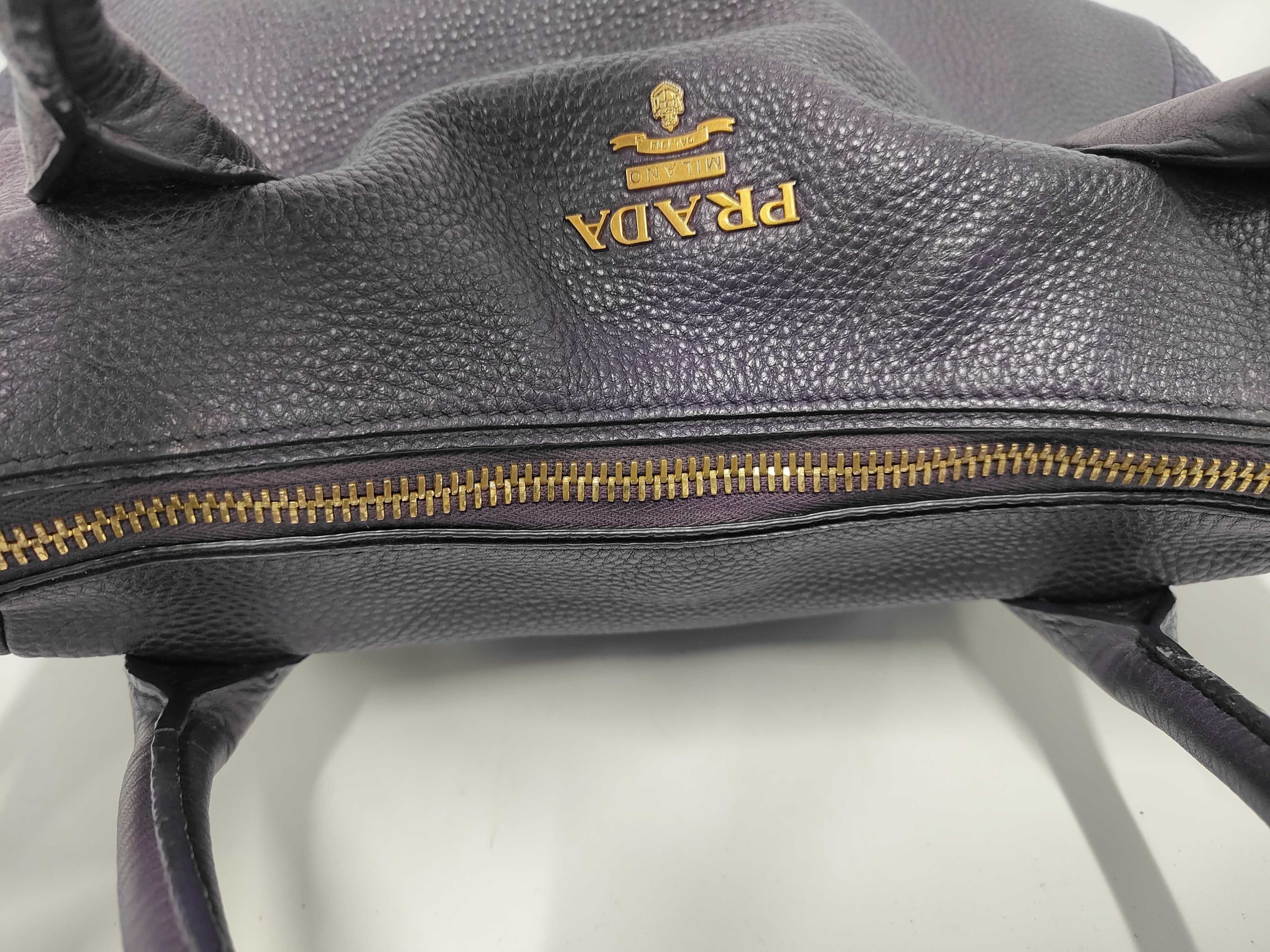 Zip Vertical Top Handle Bag, Purple Vitello Daino Leather, Gold Hardware — view 8