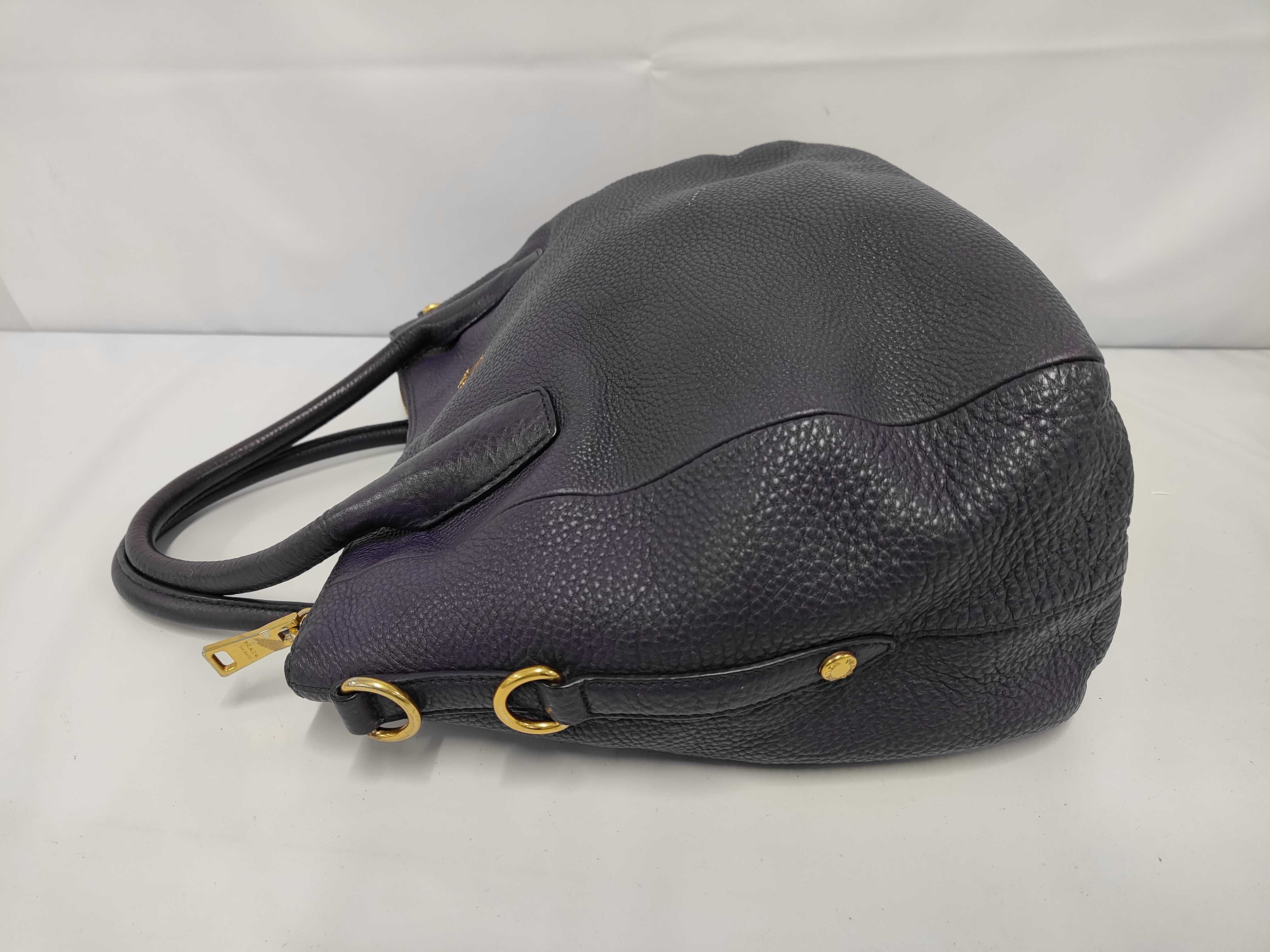 Zip Vertical Top Handle Bag, Purple Vitello Daino Leather, Gold Hardware — view 10