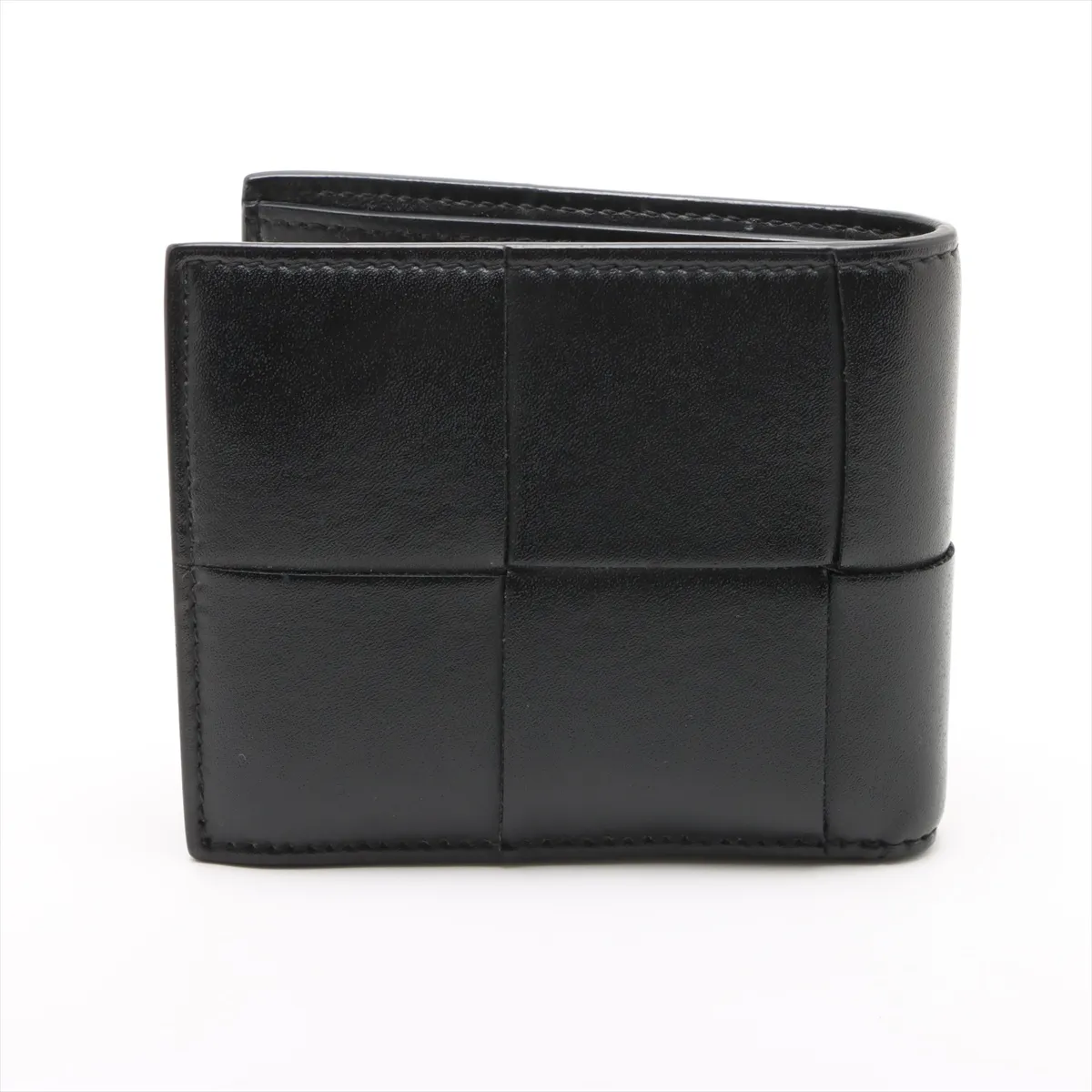 Maxi Intrecciato Leather Compact Wallet, Black — view 2
