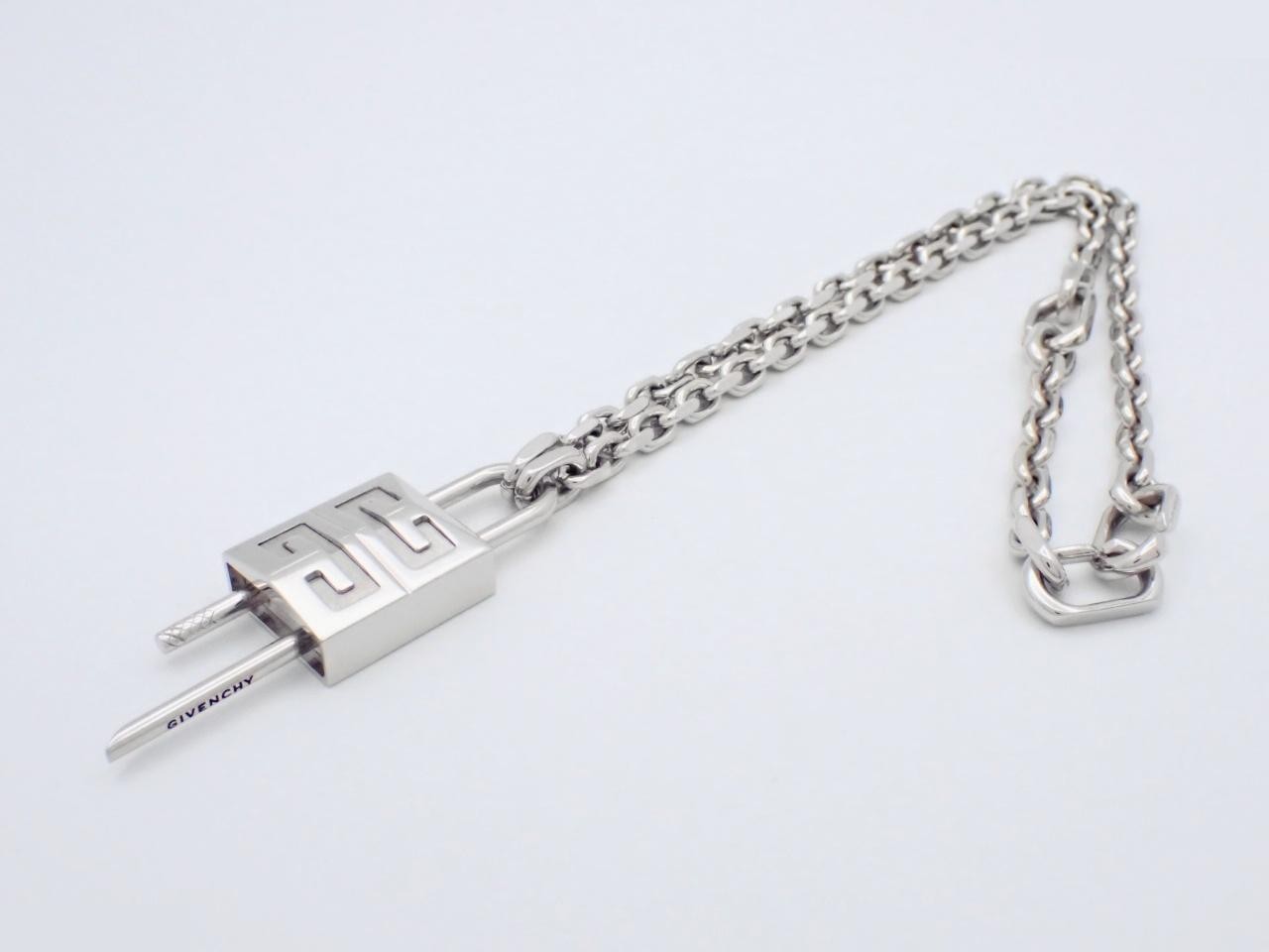 Silver padlock necklace; includes box, pouch, and proof of purchase; chain approximately 50cm long. — view 3