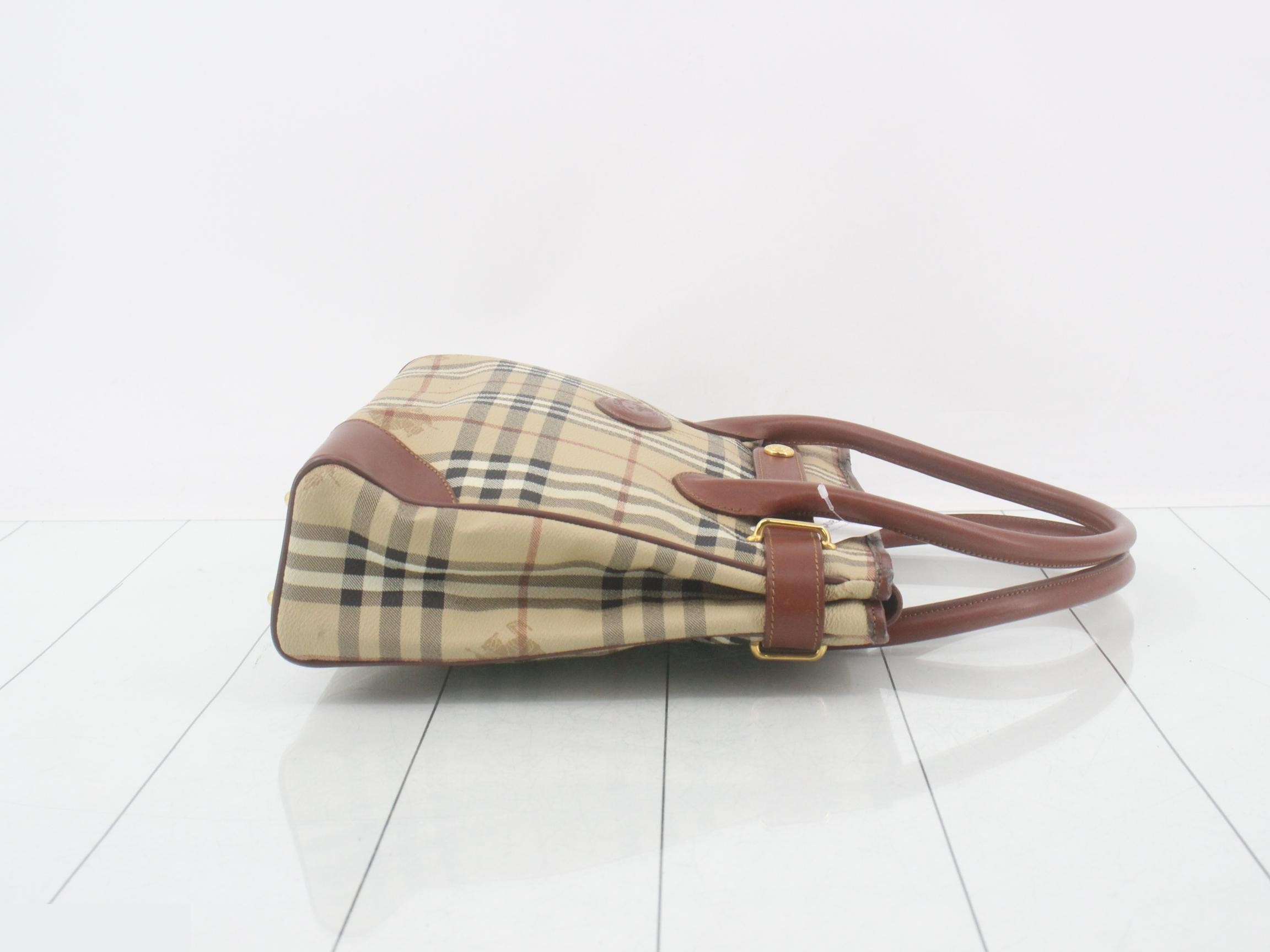 Nova Check Tote Bag, Horse Logo, Brown — view 3