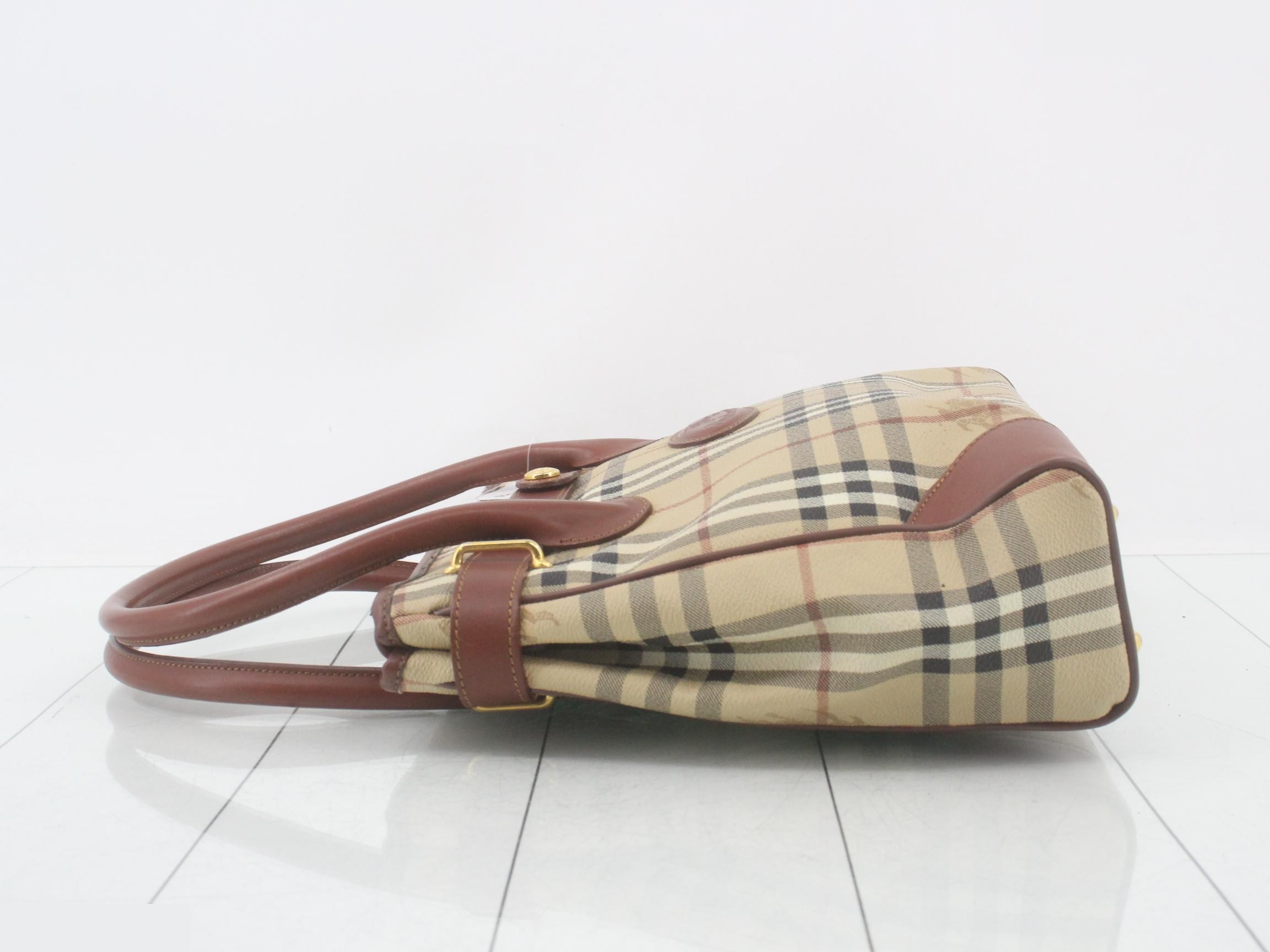 Nova Check Tote Bag, Horse Logo, Brown — view 4
