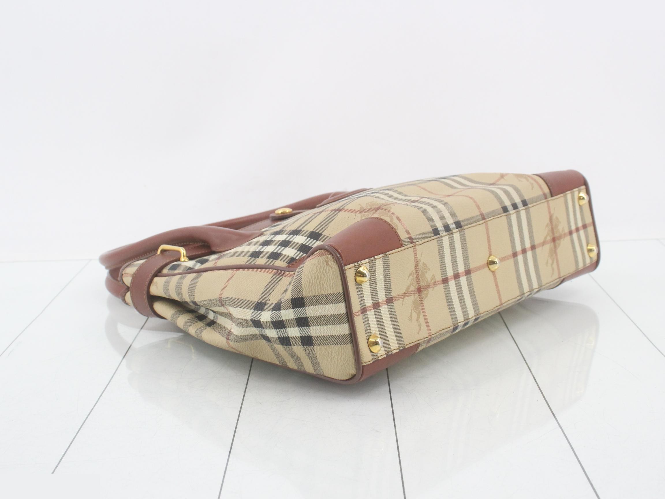 Nova Check Tote Bag, Horse Logo, Brown — view 5