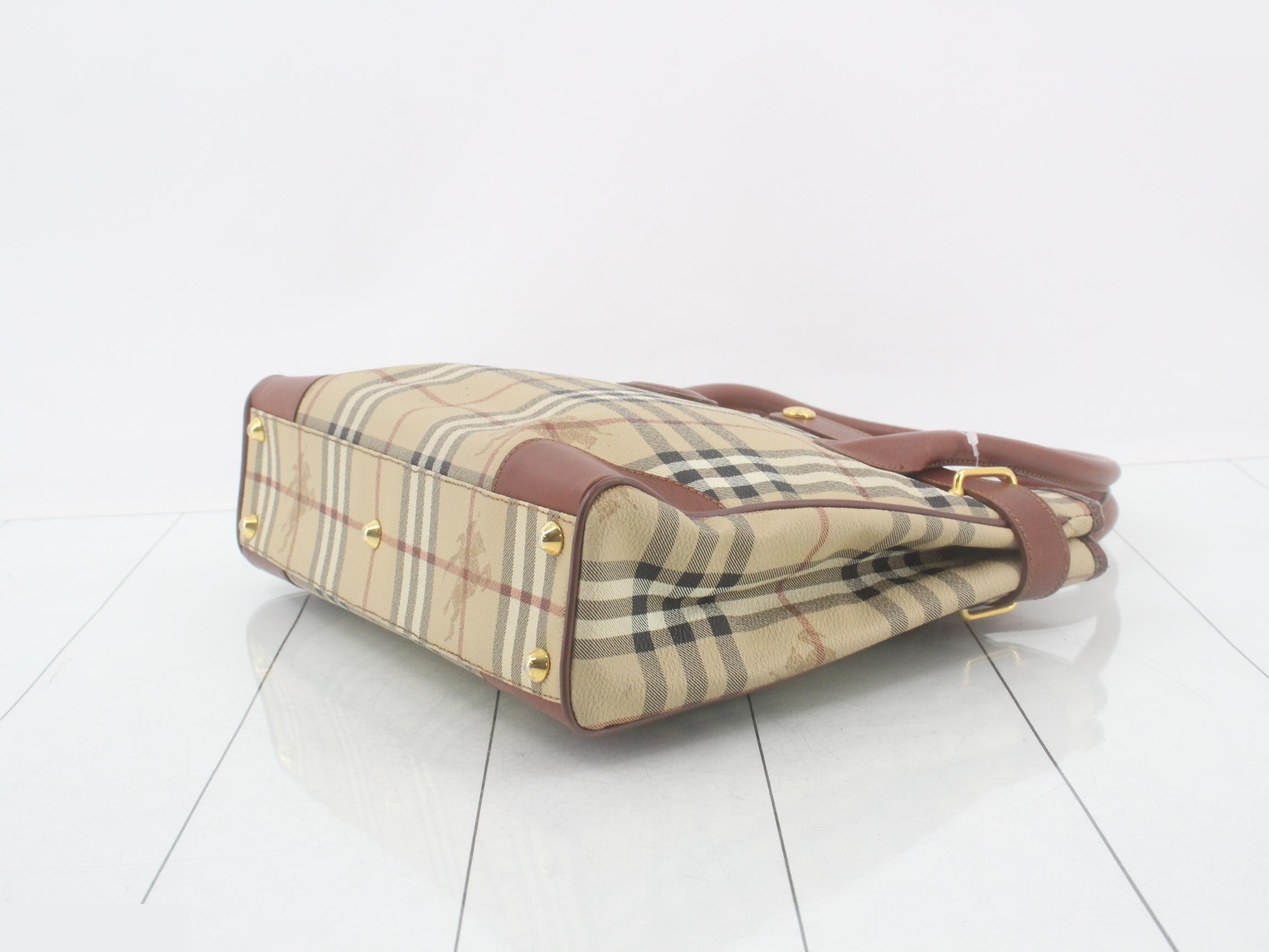 Nova Check Tote Bag, Horse Logo, Brown — view 6
