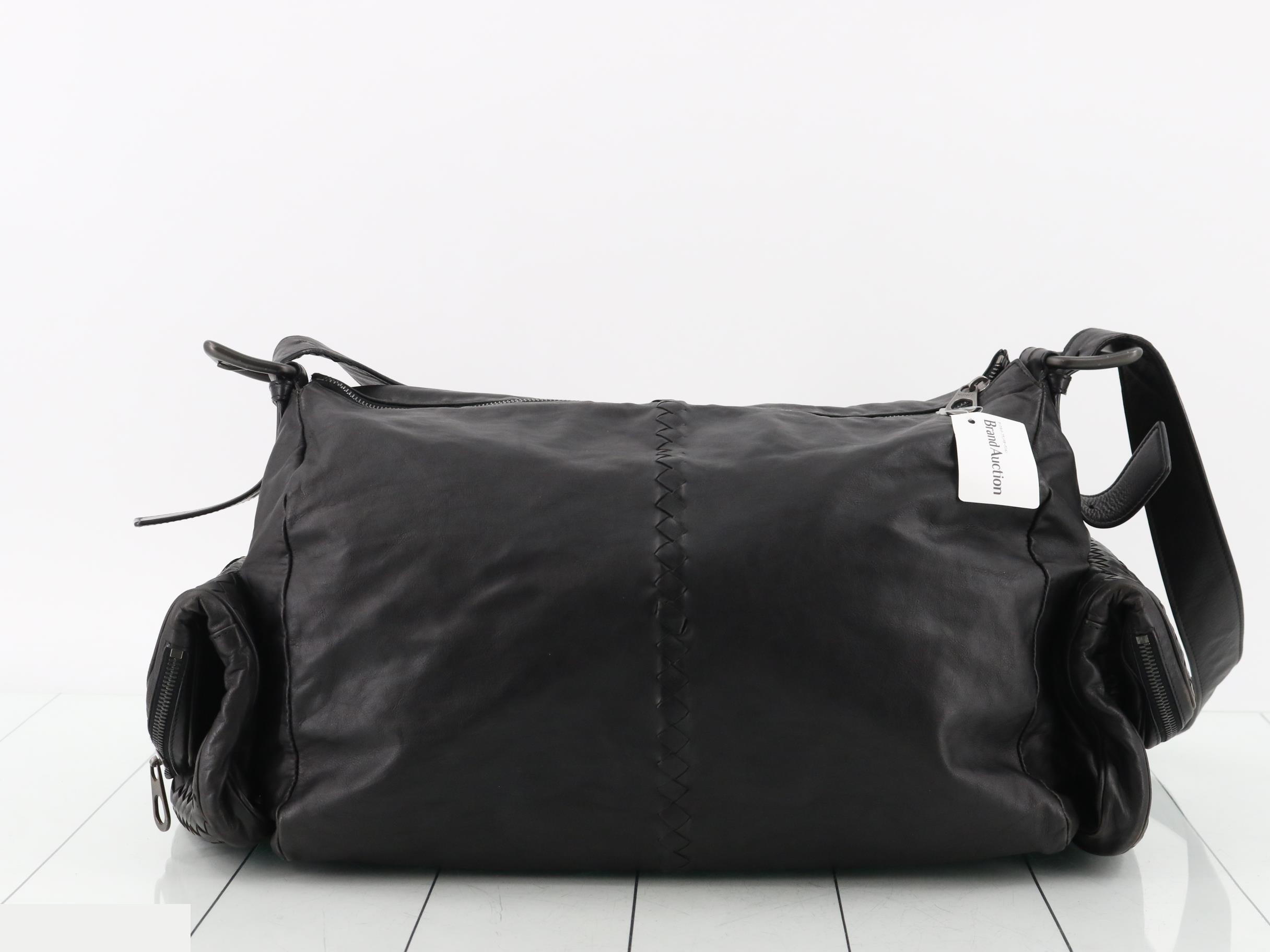 Intrecciato Shoulder Boston Bag, Black — view 2