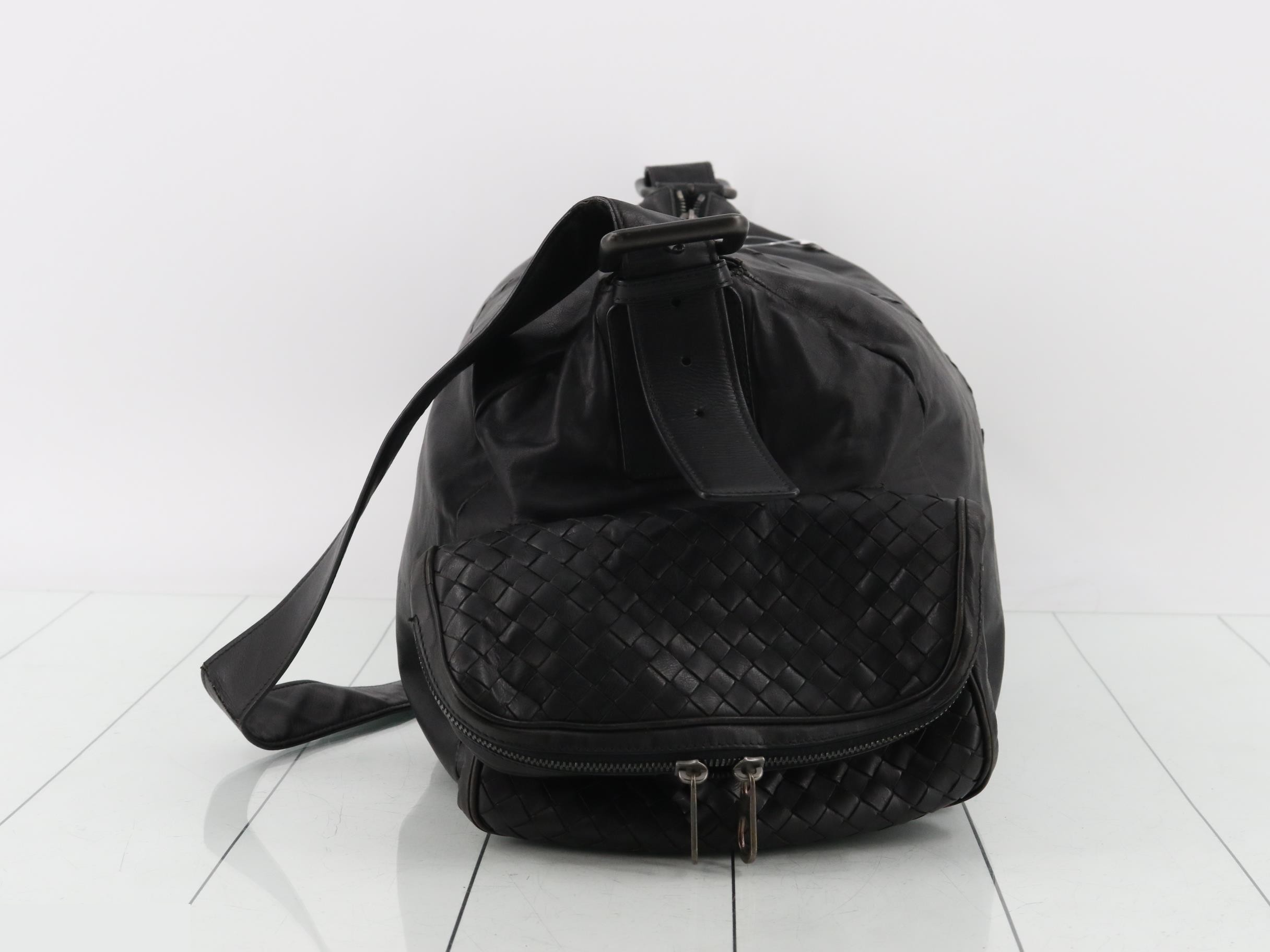Intrecciato Shoulder Boston Bag, Black — view 3