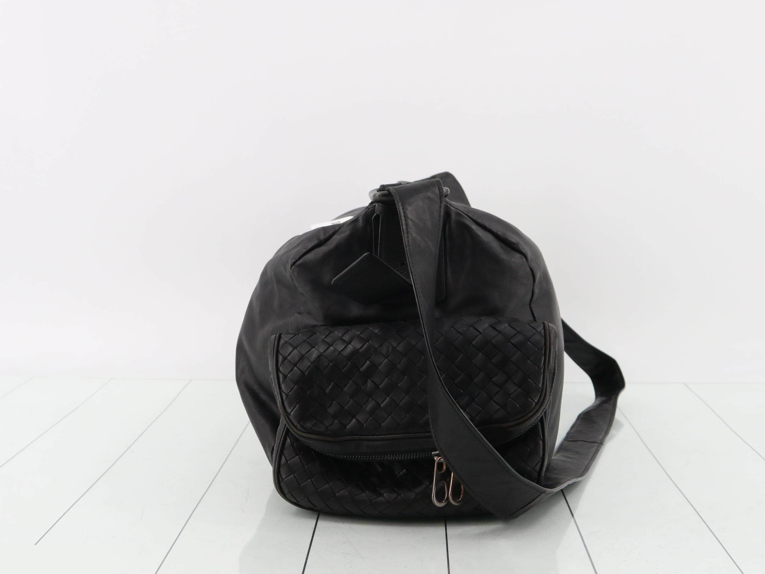 Intrecciato Shoulder Boston Bag, Black — view 4