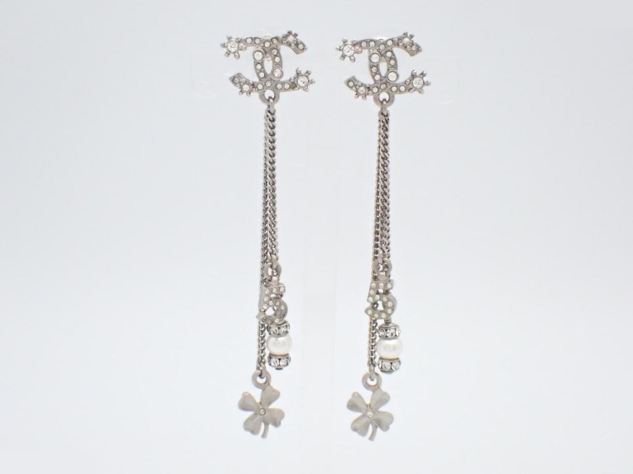 Earrings, Coco Mark design, silver, stone, pearl