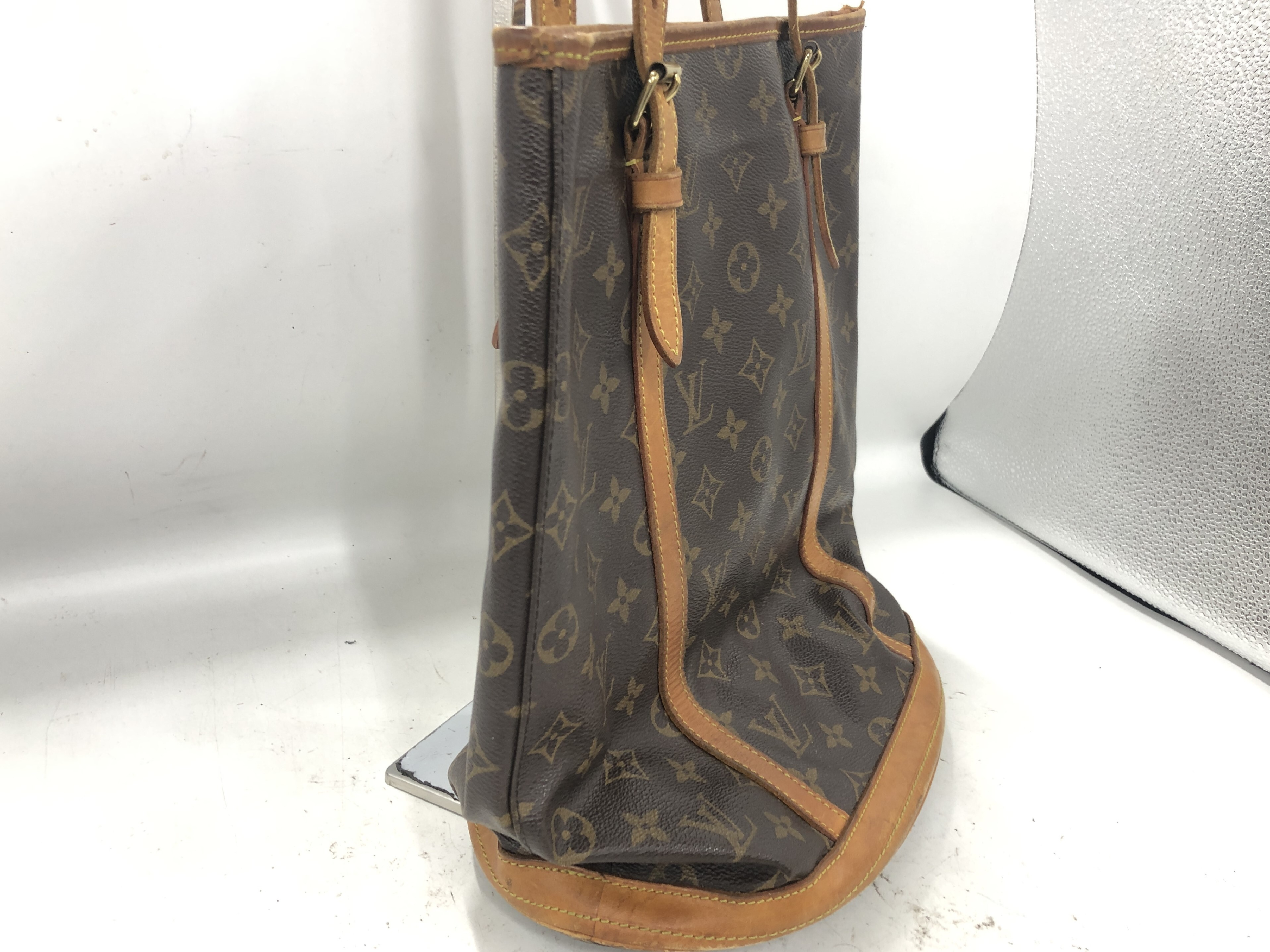 Monogram Bucket GM M42236 FL0065 PVC Brown Tote Bag — view 3