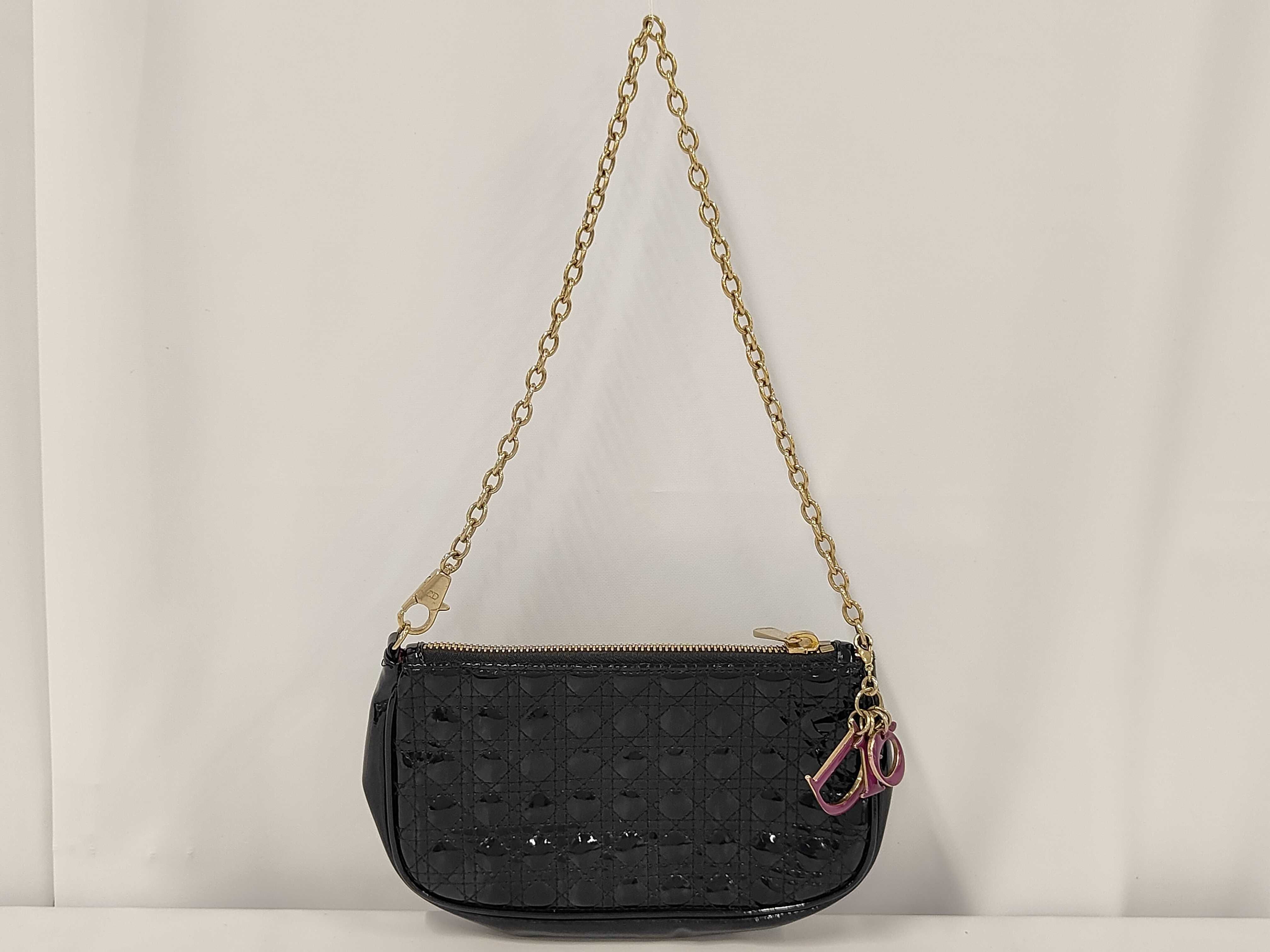 Mini Cannage Accessory Pouch with Logo Charm, Black Handbag