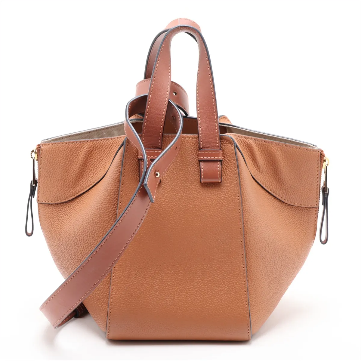 Hammock Compact Leather 2-Way Handbag, Brown — view 2