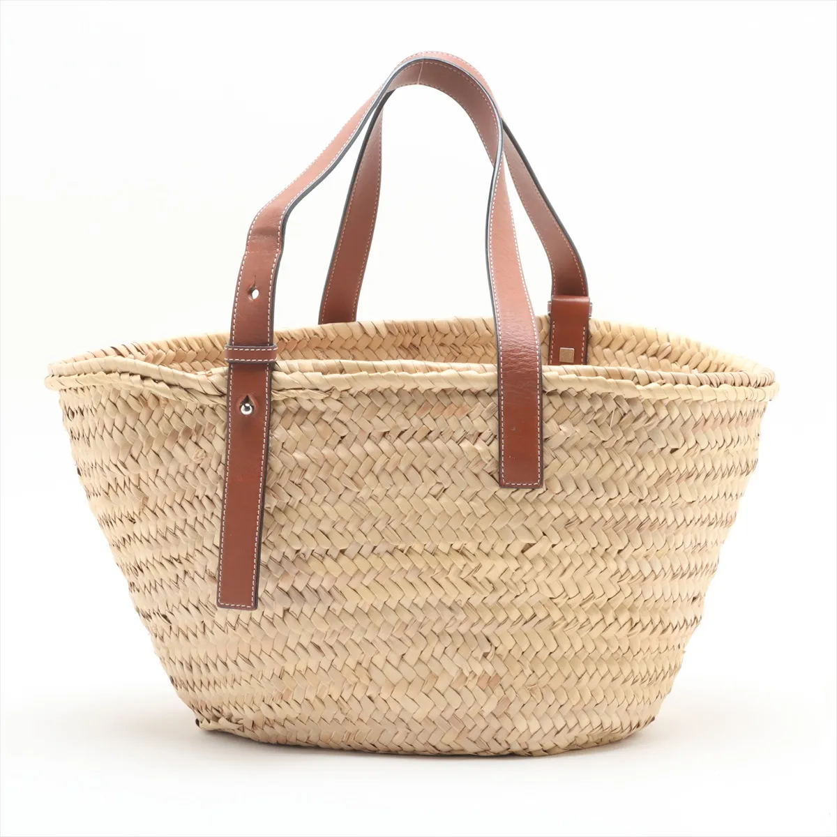 Basket Large Raffia x Leather Basket Bag Beige — view 2