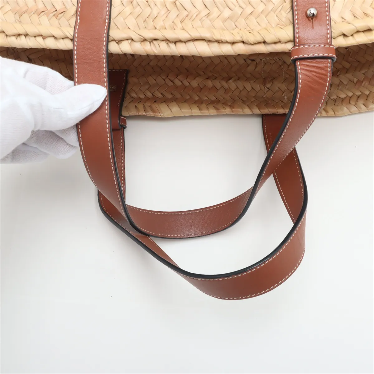 Basket Large Raffia x Leather Basket Bag Beige — view 5