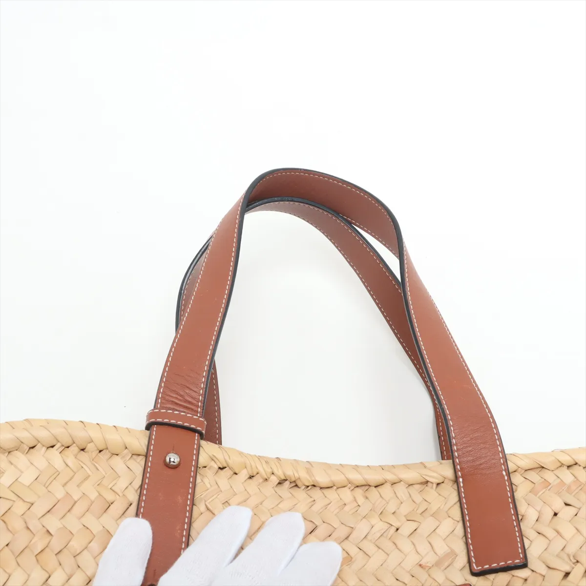 Basket Large Raffia x Leather Basket Bag Beige — view 6