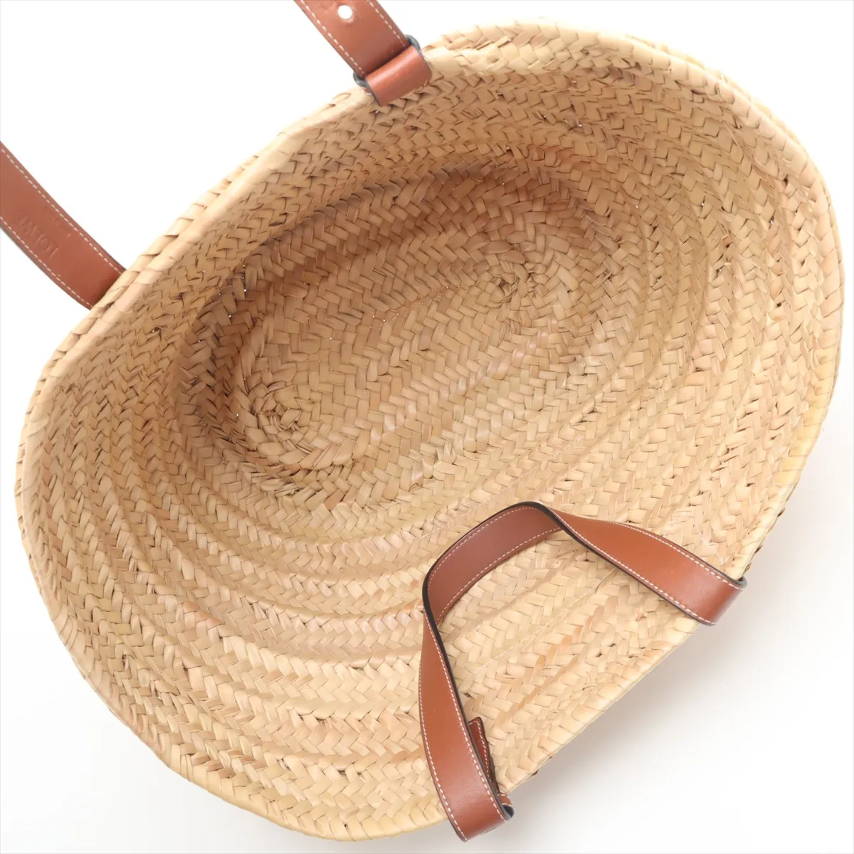 Basket Large Raffia x Leather Basket Bag Beige — view 7