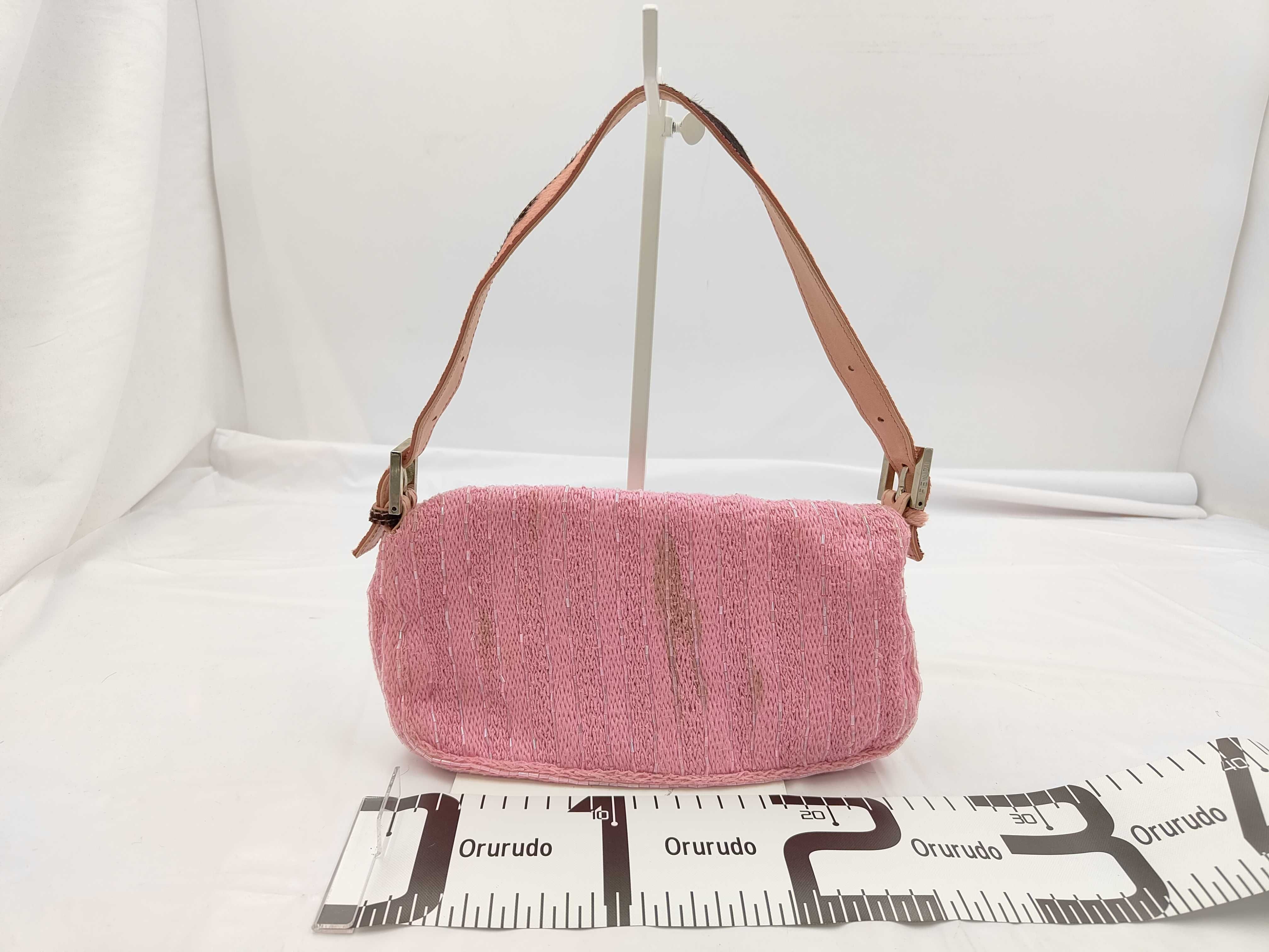 Mamma Bucket Beaded Calfskin Knit Pink Shoulder Bag — view 2